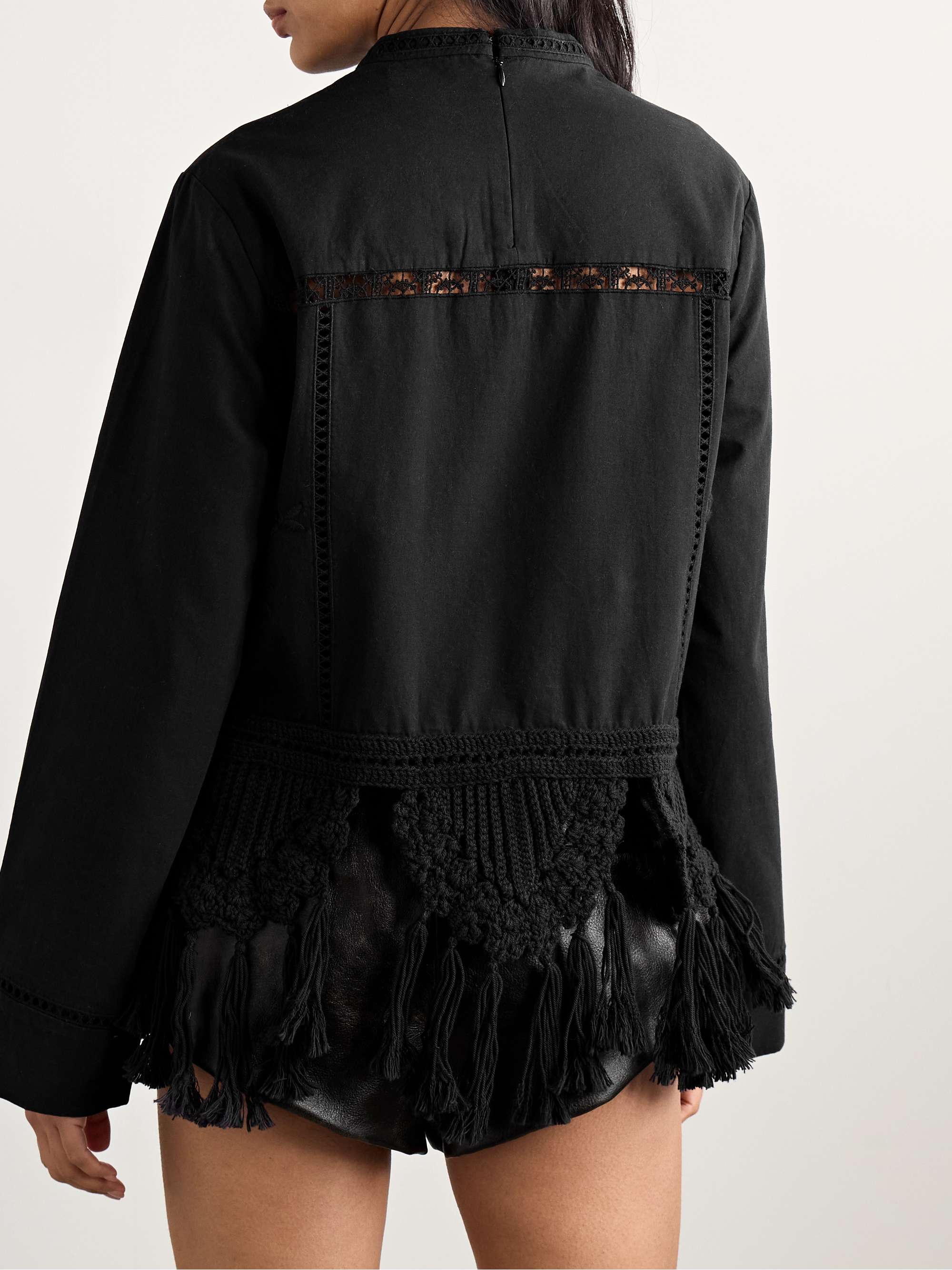 Severine crochet and macramé-trimmed pleated cotton top view