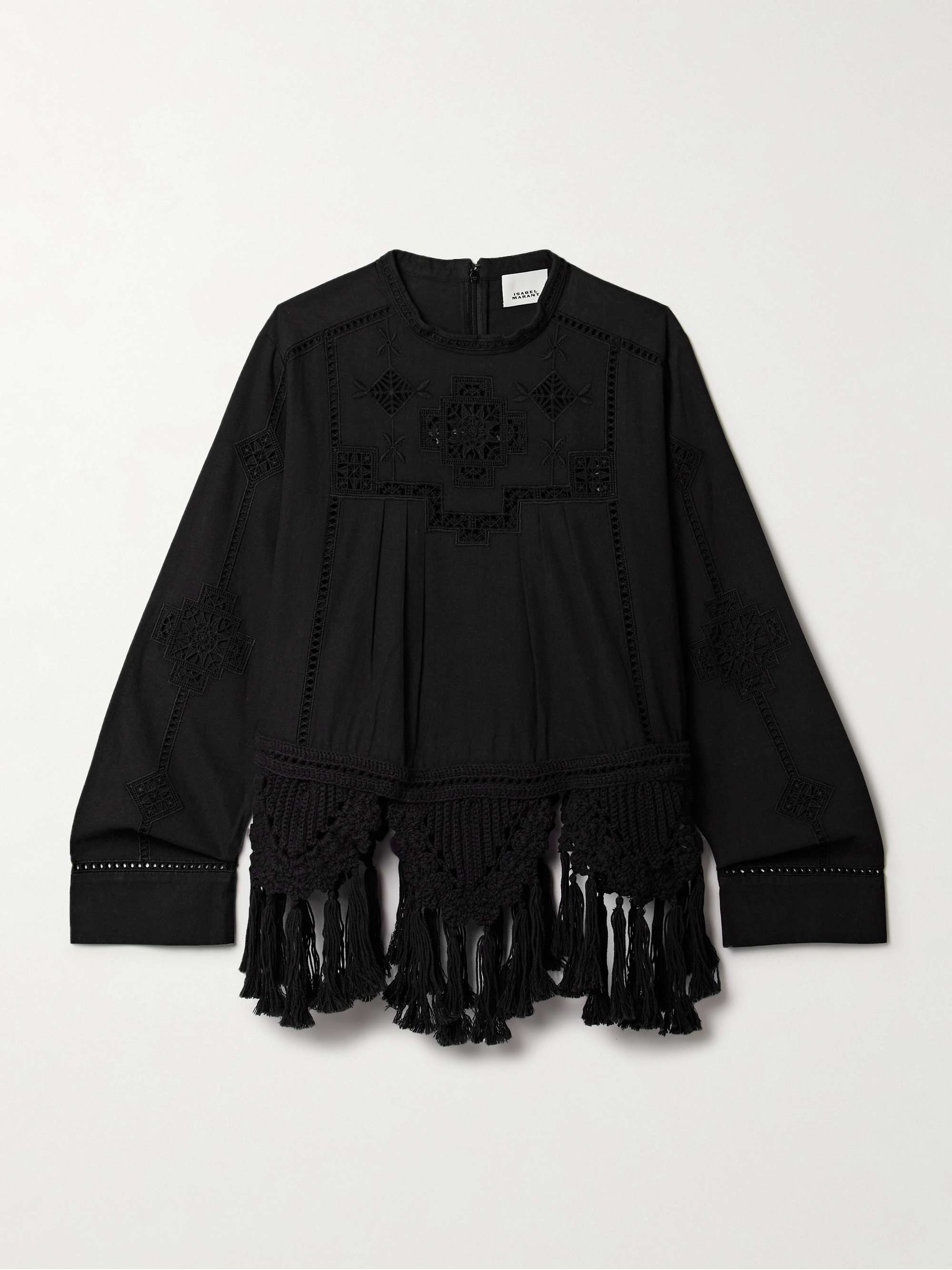 Severine crochet and macramé-trimmed pleated cotton top view
