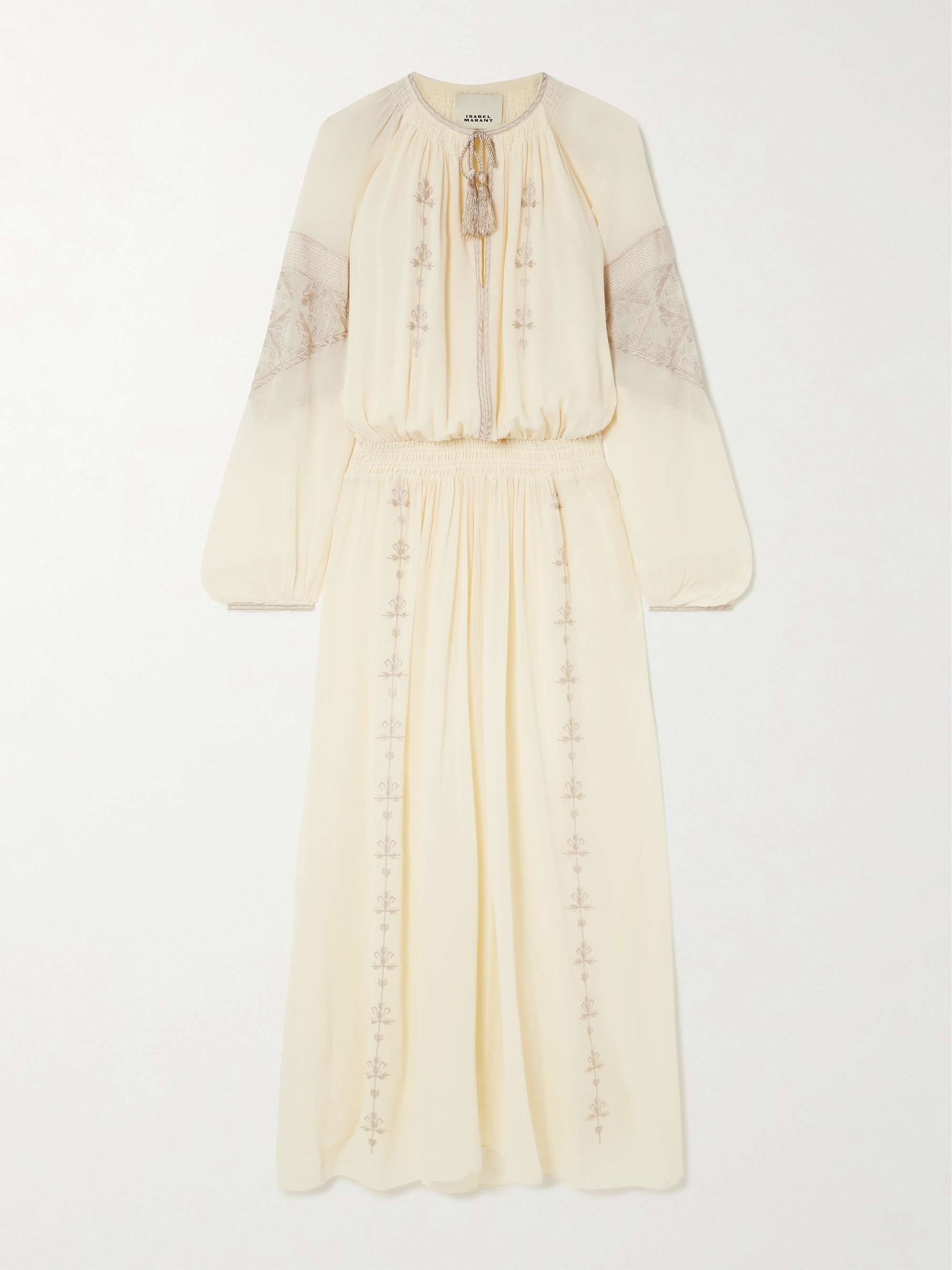 Odilia tasseled smocked embroidered silk crepe de chine midi dress view