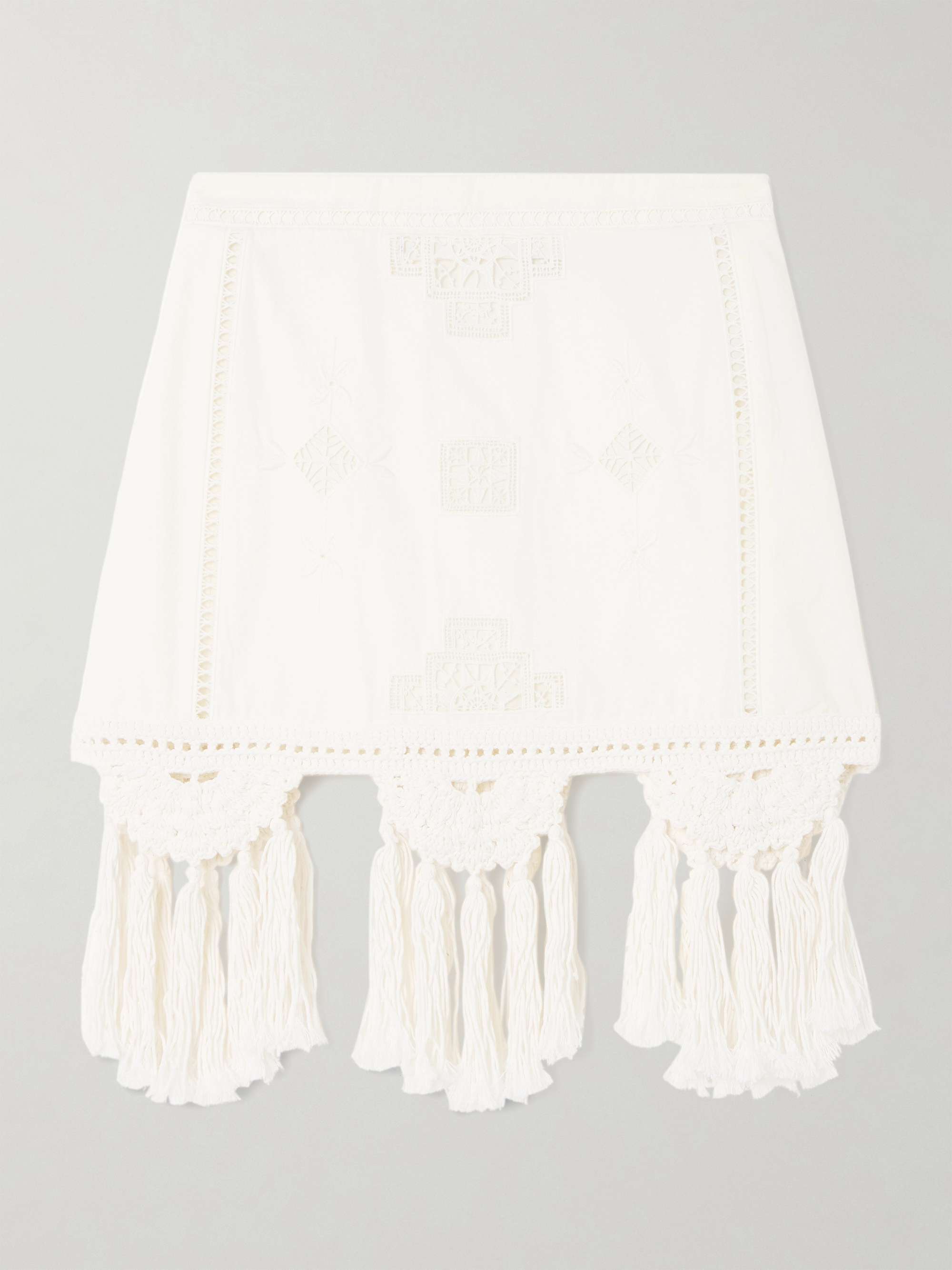 Sandra frayed macramé-trimmed cotton mini skirt view