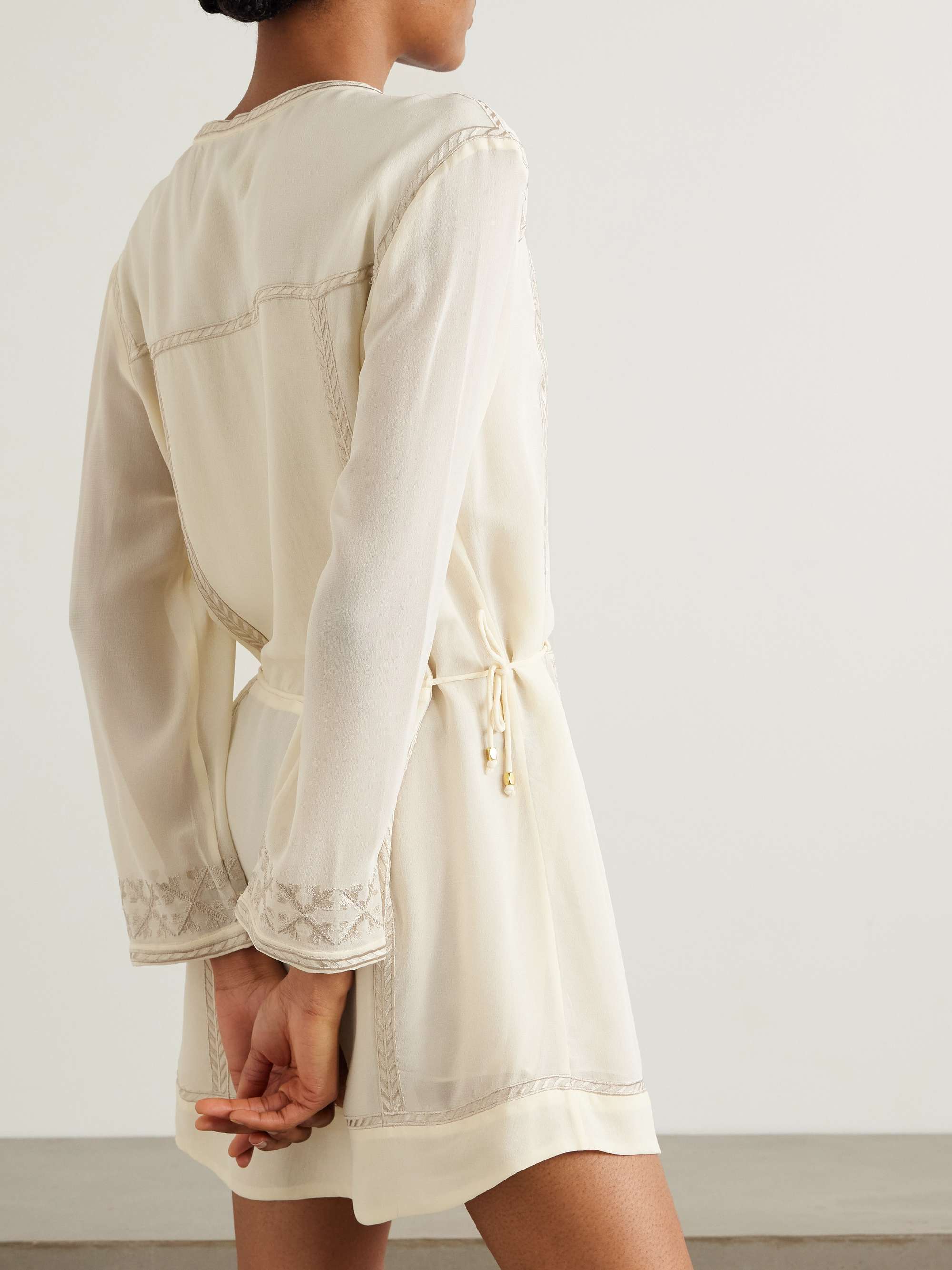 Oaria tie-detailed embroidered silk crepe de chine mini dress view
