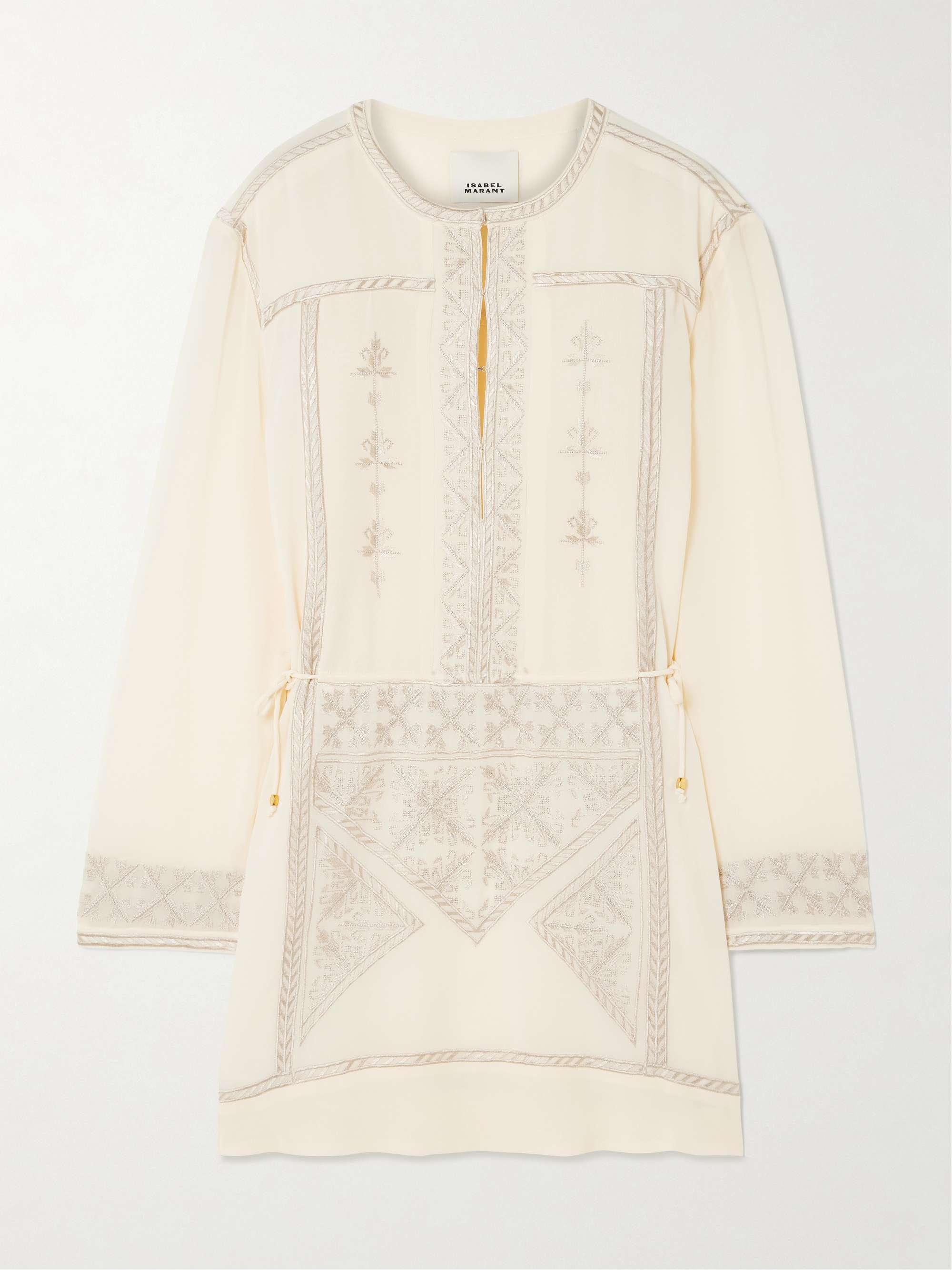 Oaria tie-detailed embroidered silk crepe de chine mini dress view