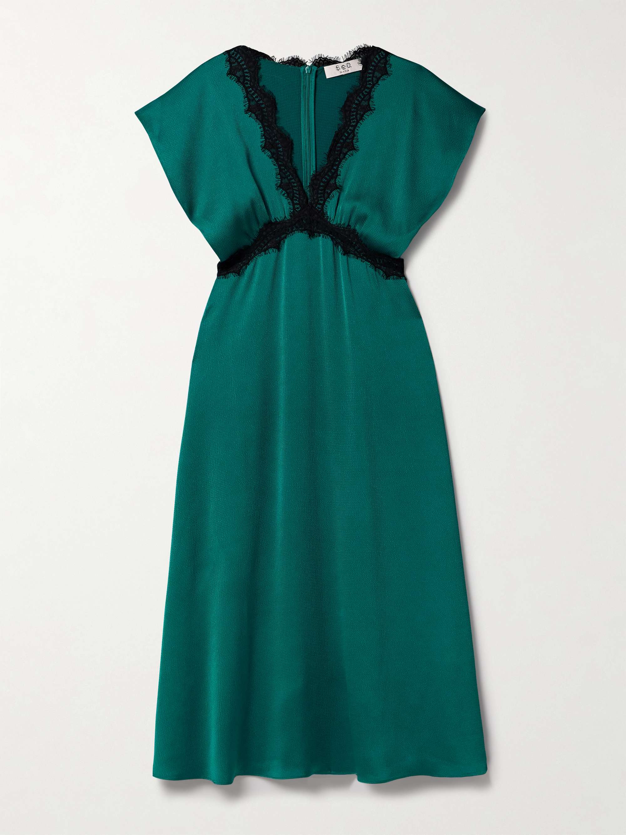 Noa lace-trimmed hammered-satin midi dress view