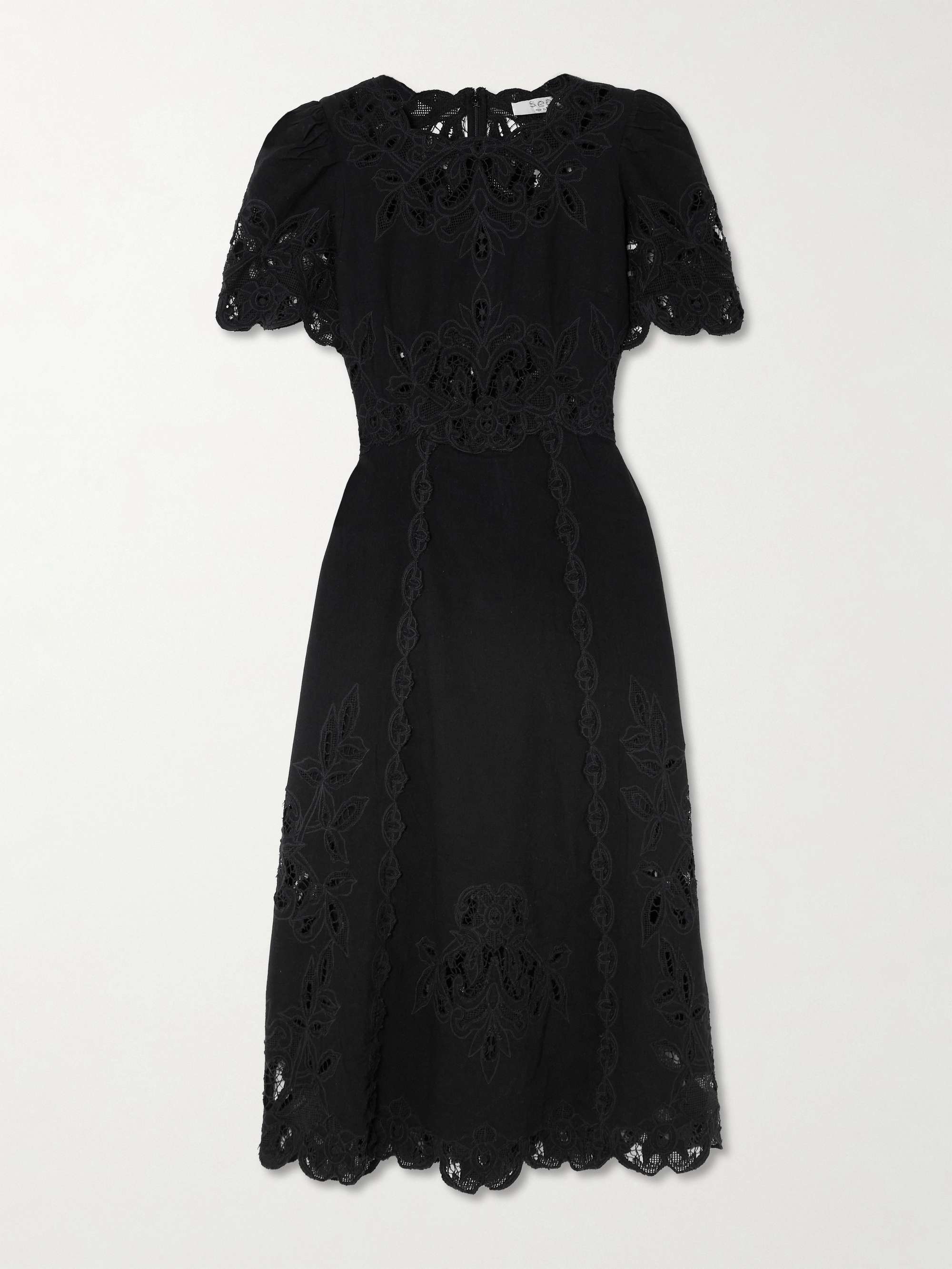 Gianna lace-trimmed embroidered cotton and linen-blend midi dress view