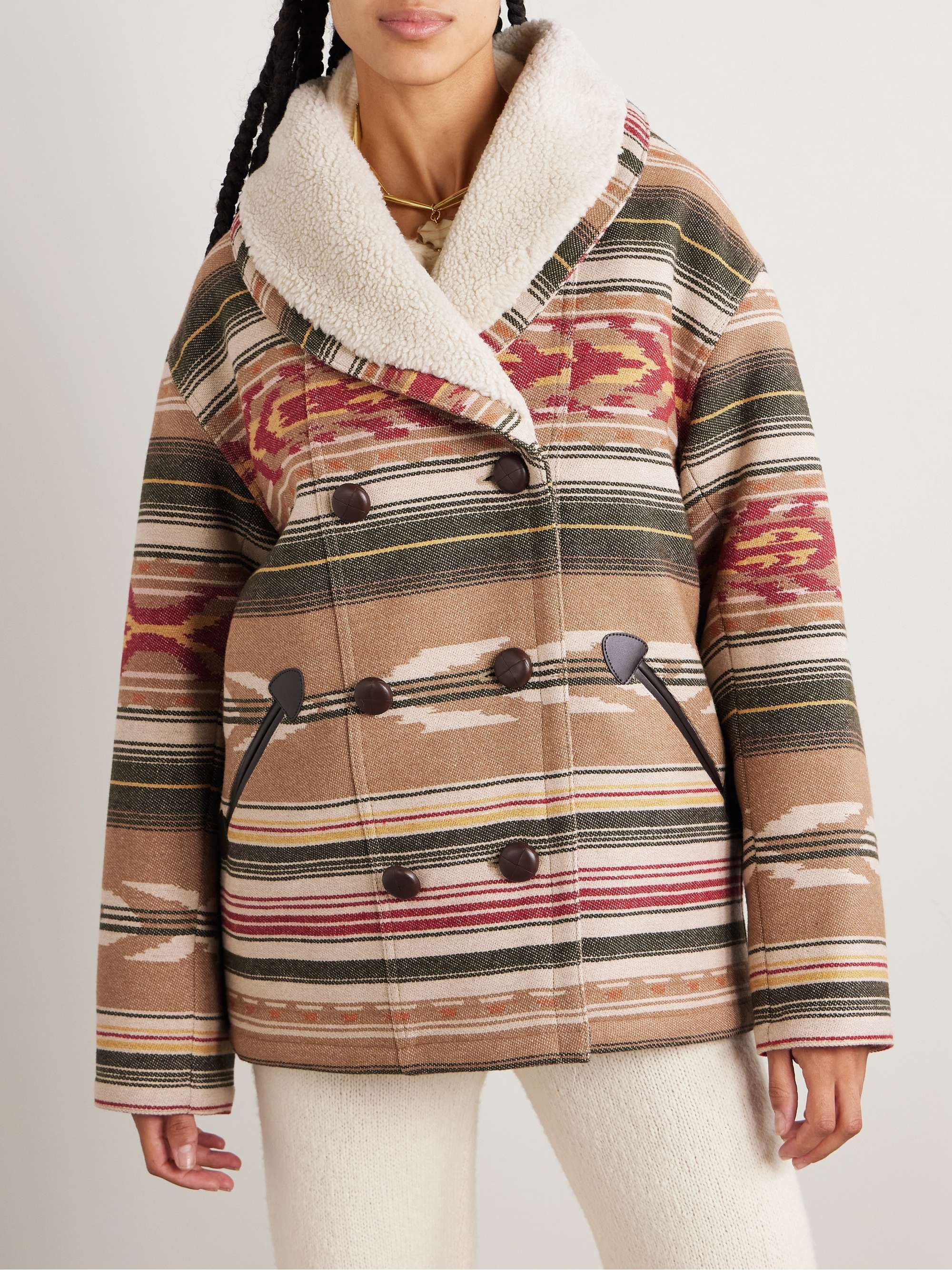 Dorcas double-breasted fleece-lined wool-blend jacquard coat view