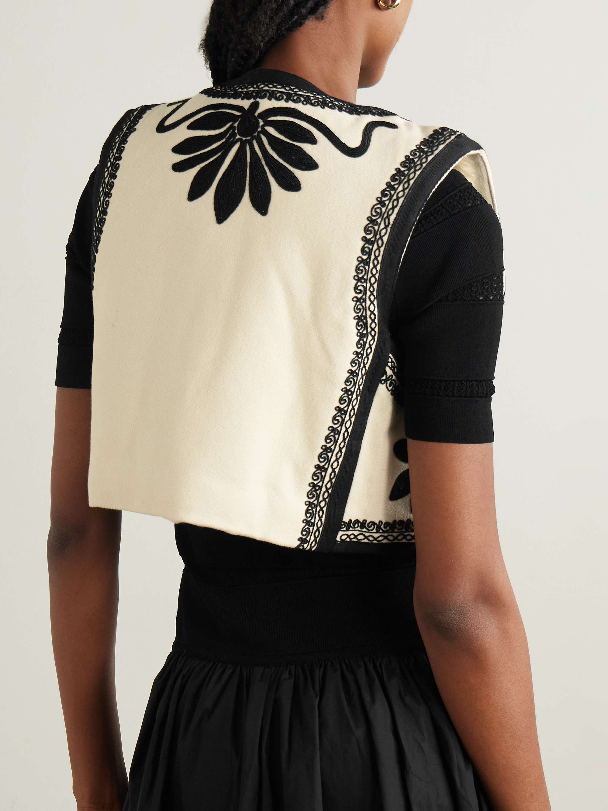 Ambrose cropped bead-embellished embroidered cotton-canvas vest view