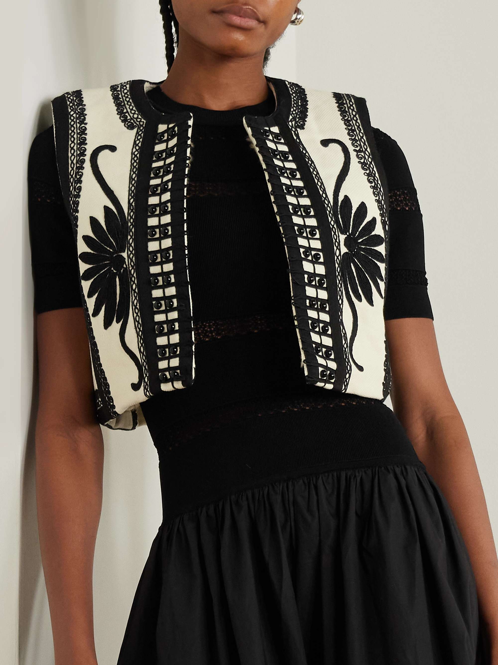 Ambrose cropped bead-embellished embroidered cotton-canvas vest view