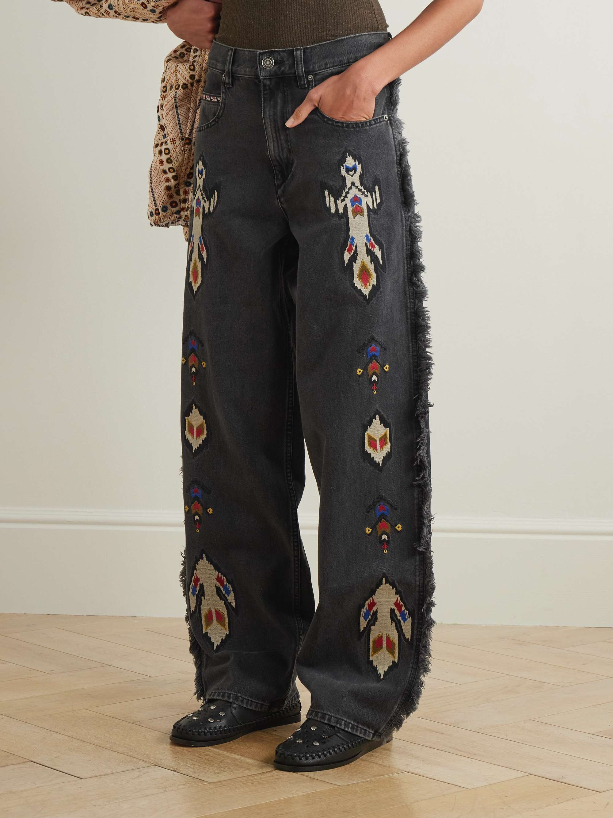 Maella fringed jacquard-trimmed high-rise straight-leg jeans view