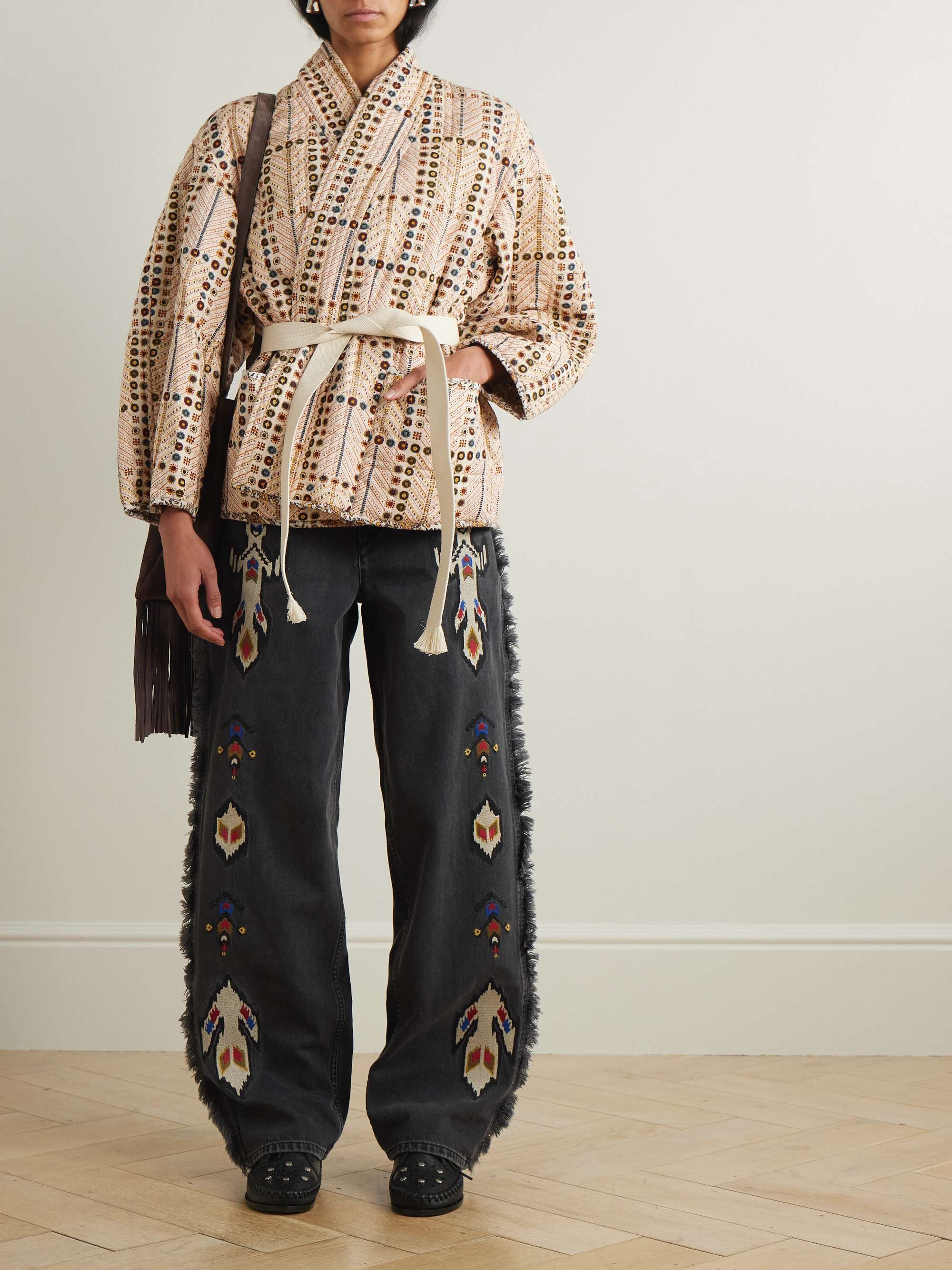 Maella fringed jacquard-trimmed high-rise straight-leg jeans view