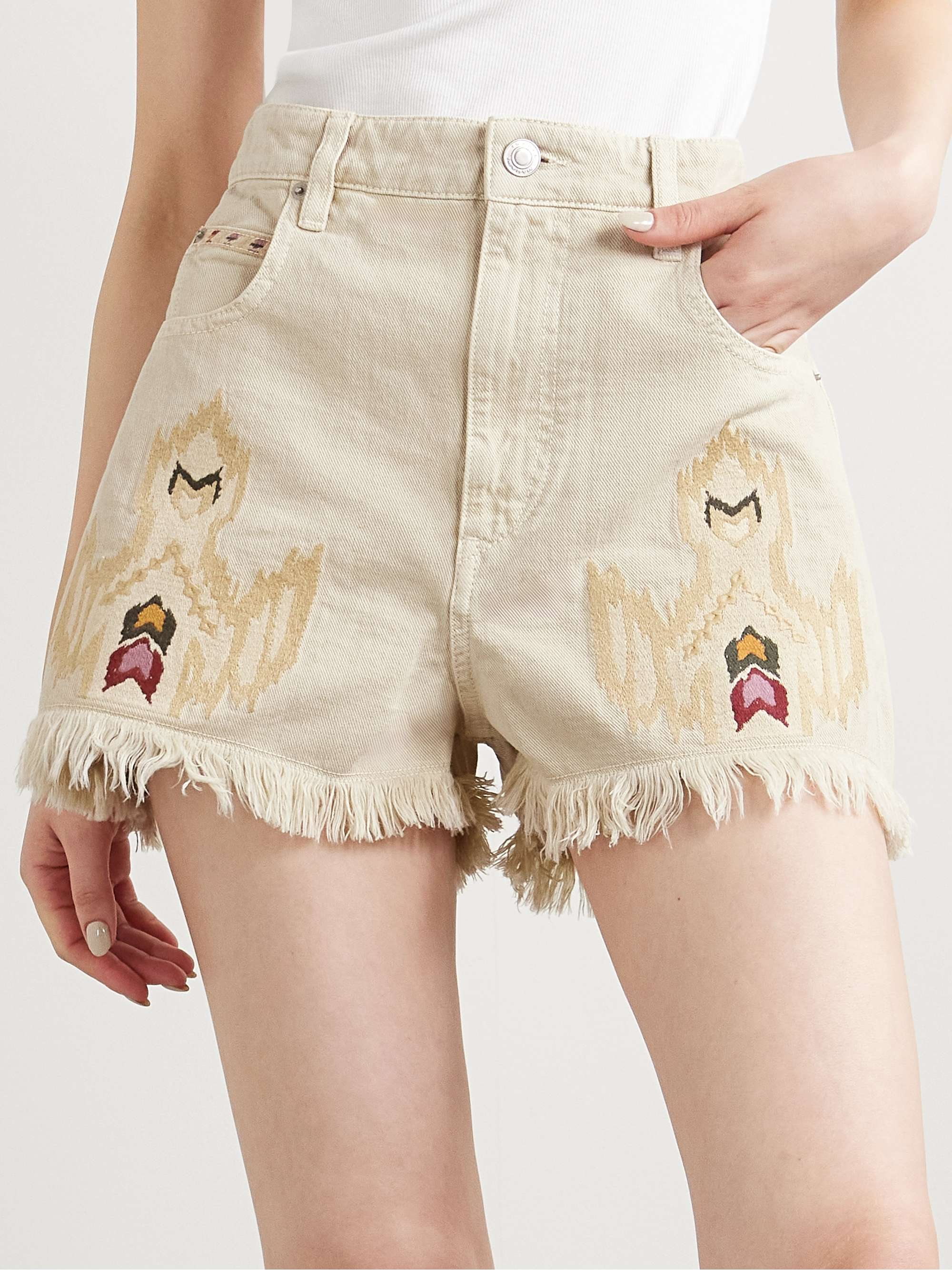Lesia frayed embroidered denim shorts view