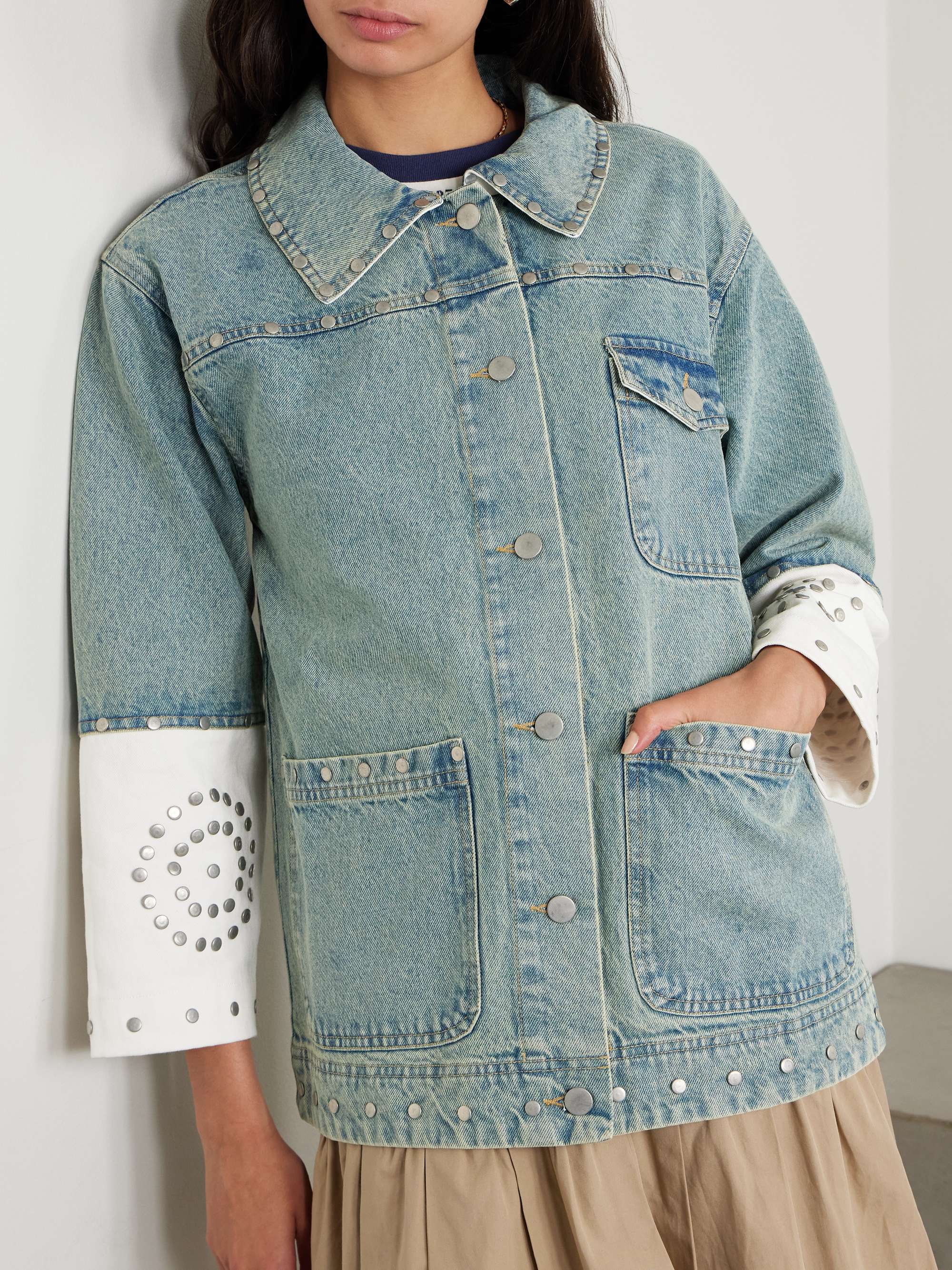 Liam studded two-tone denim jacket view