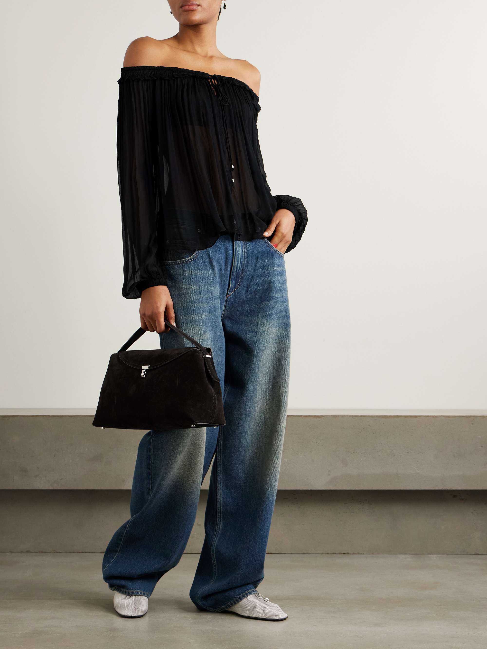 Vutti tie-detailed embellished ruffled crepon blouse view