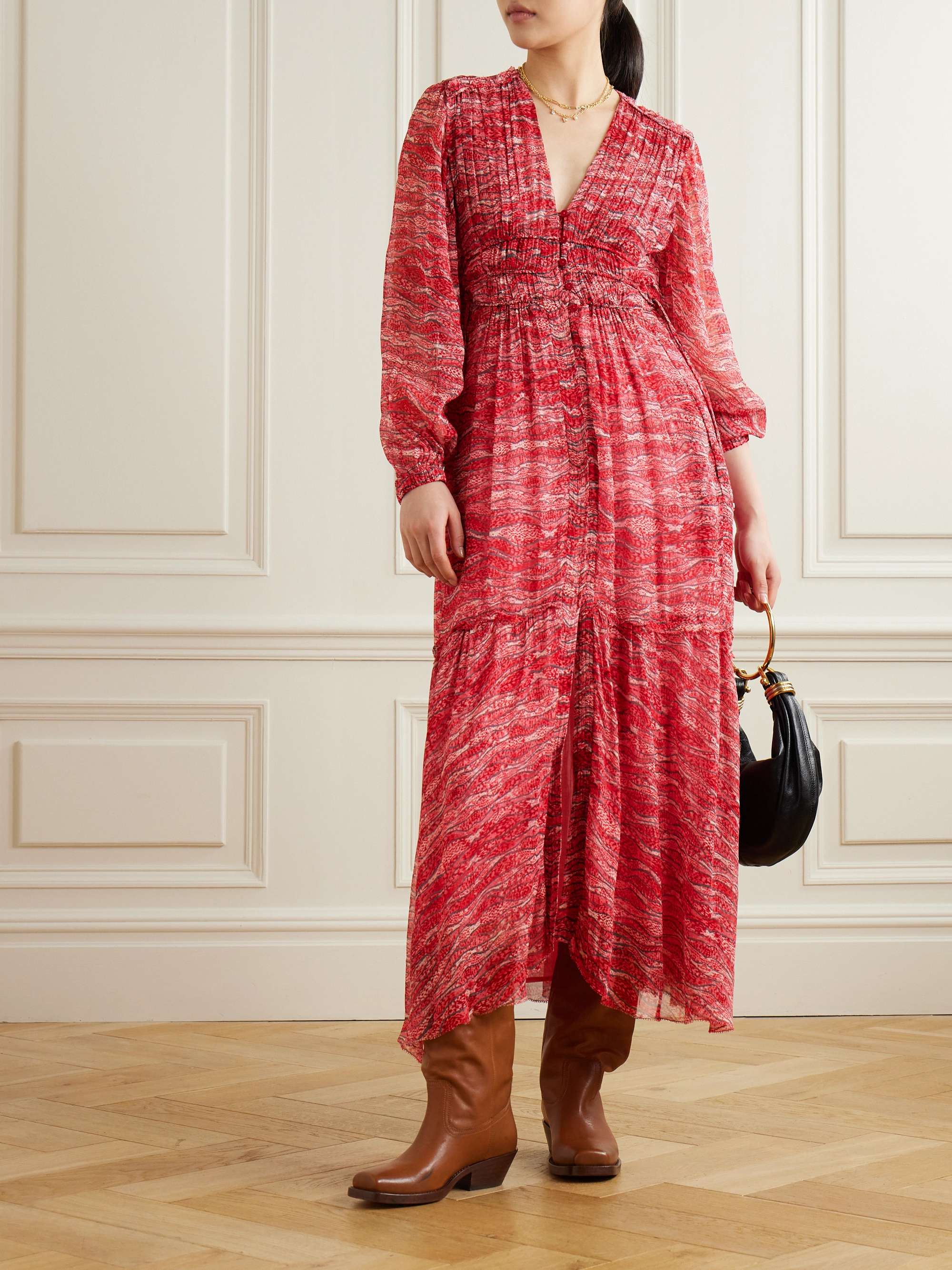 Amara gathered printed chiffon maxi dress view