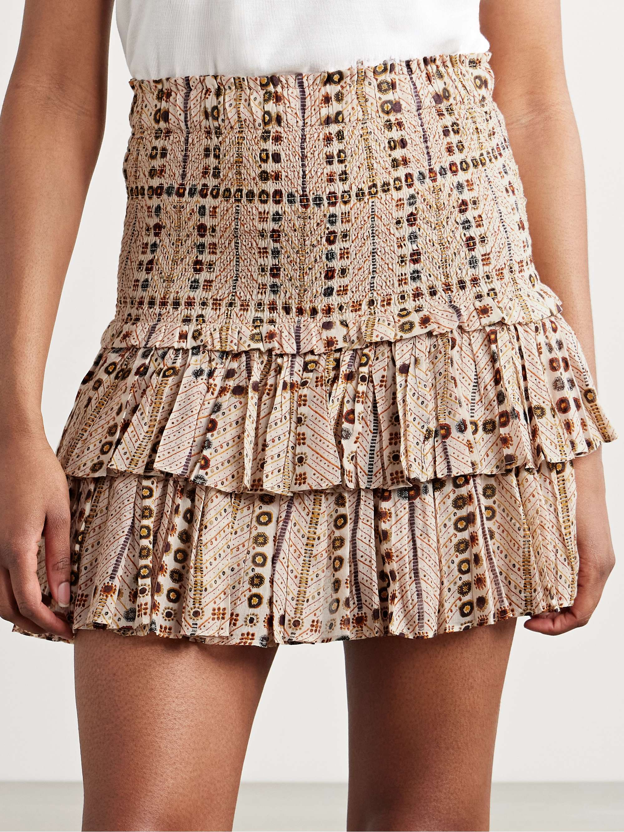 Naomi shirred tiered printed cotton-voile mini skirt view