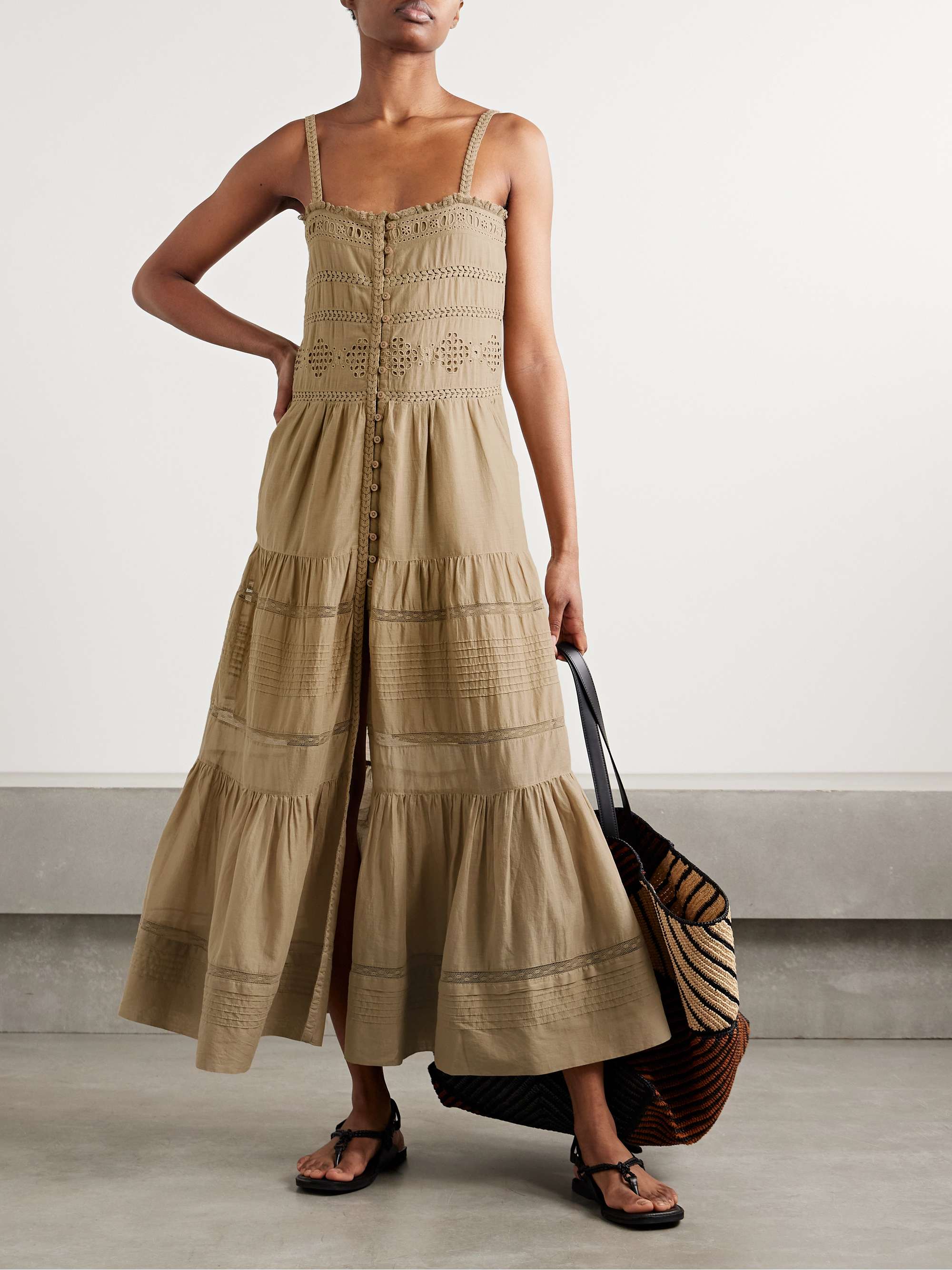 Divine lace-trimmed broderie anglaise cotton-voile midi dress view