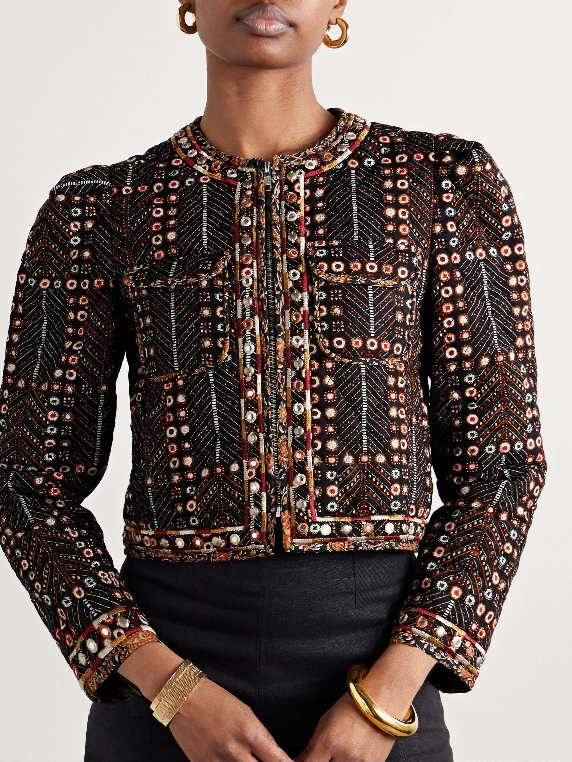 Christy embellished quilted printed cotton-voile jacket view