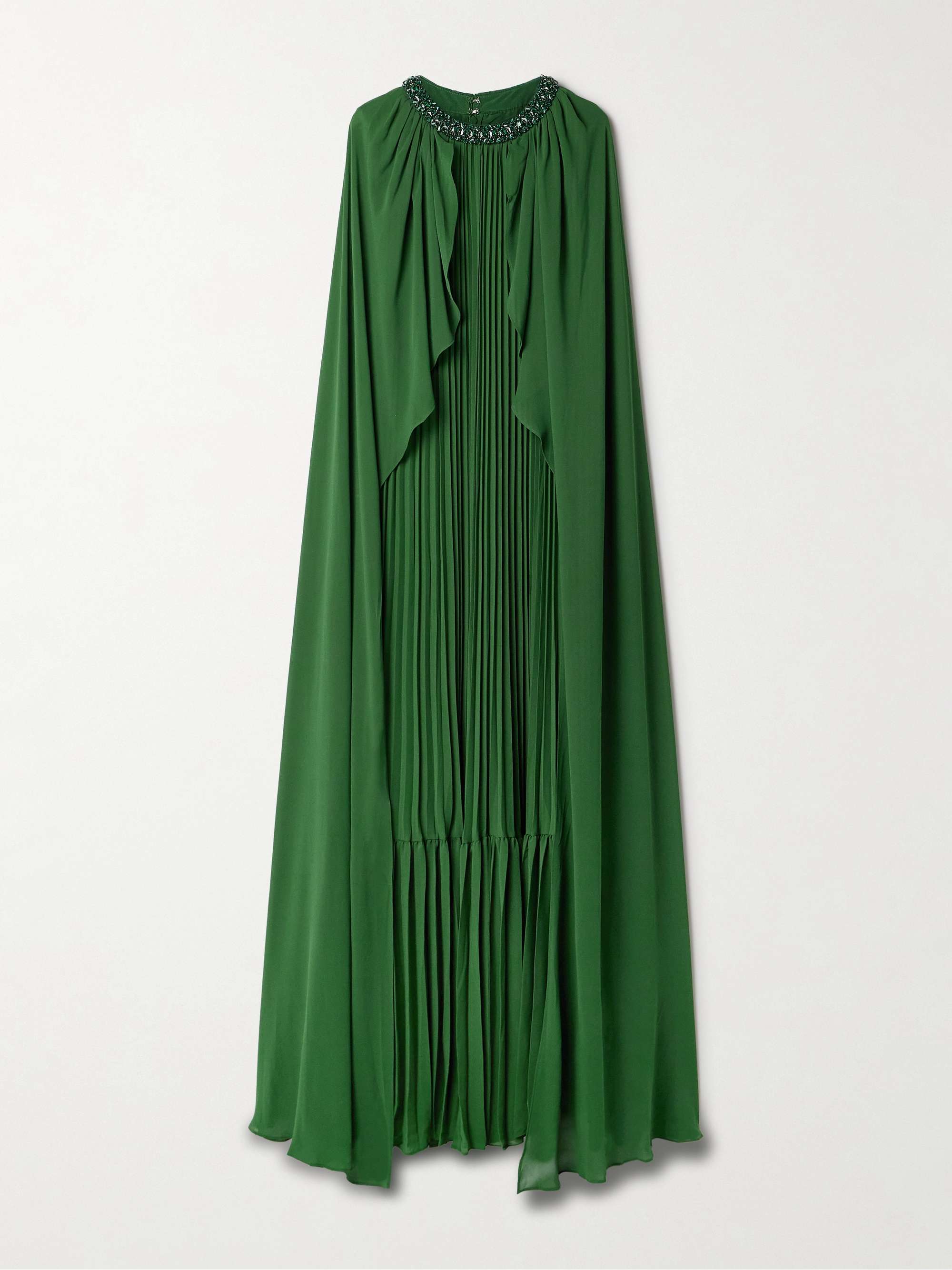 Cape-effect crystal-embellished plissé-chiffon gown view