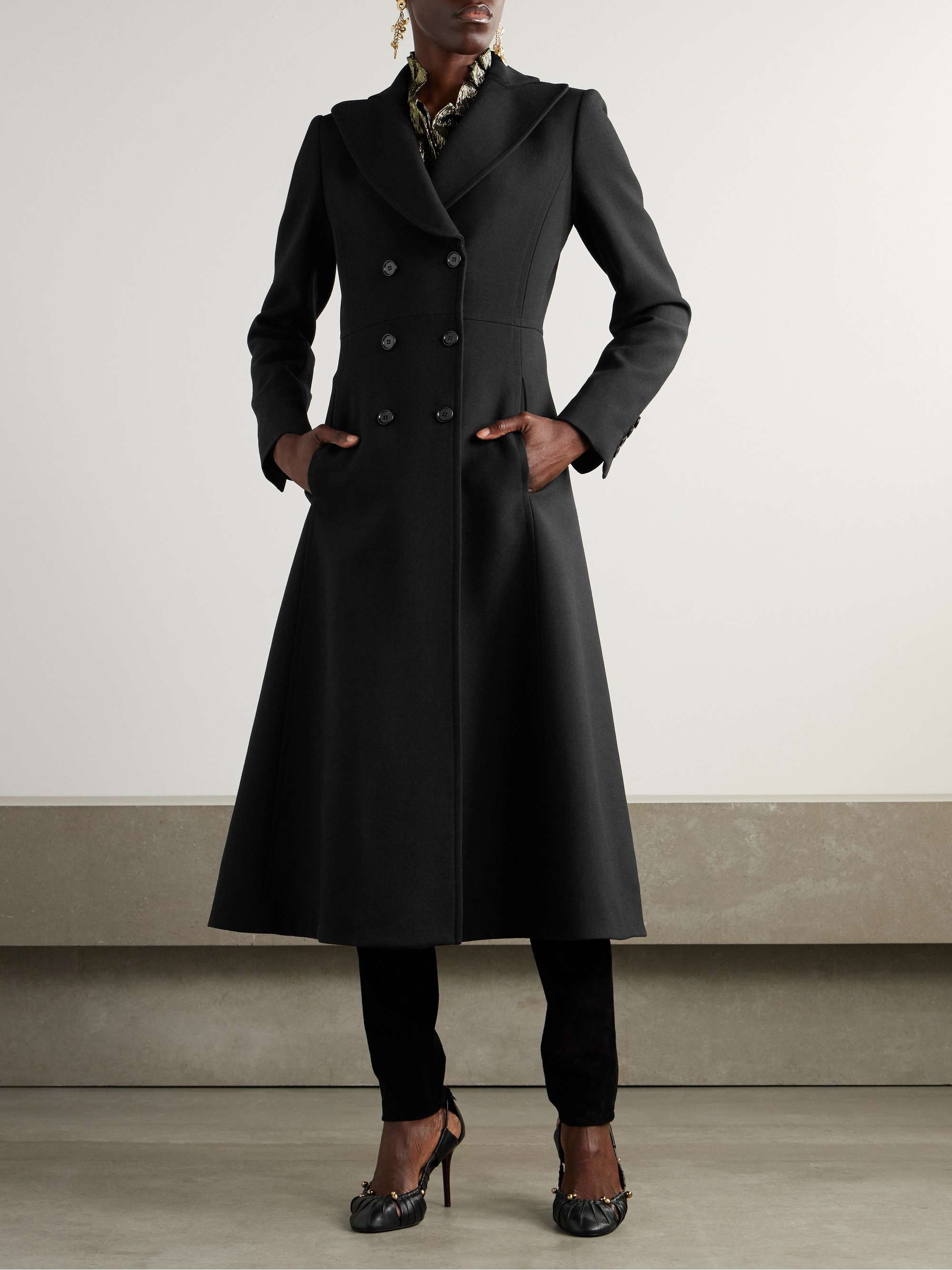 Double-breasted wool-crepe coat view
