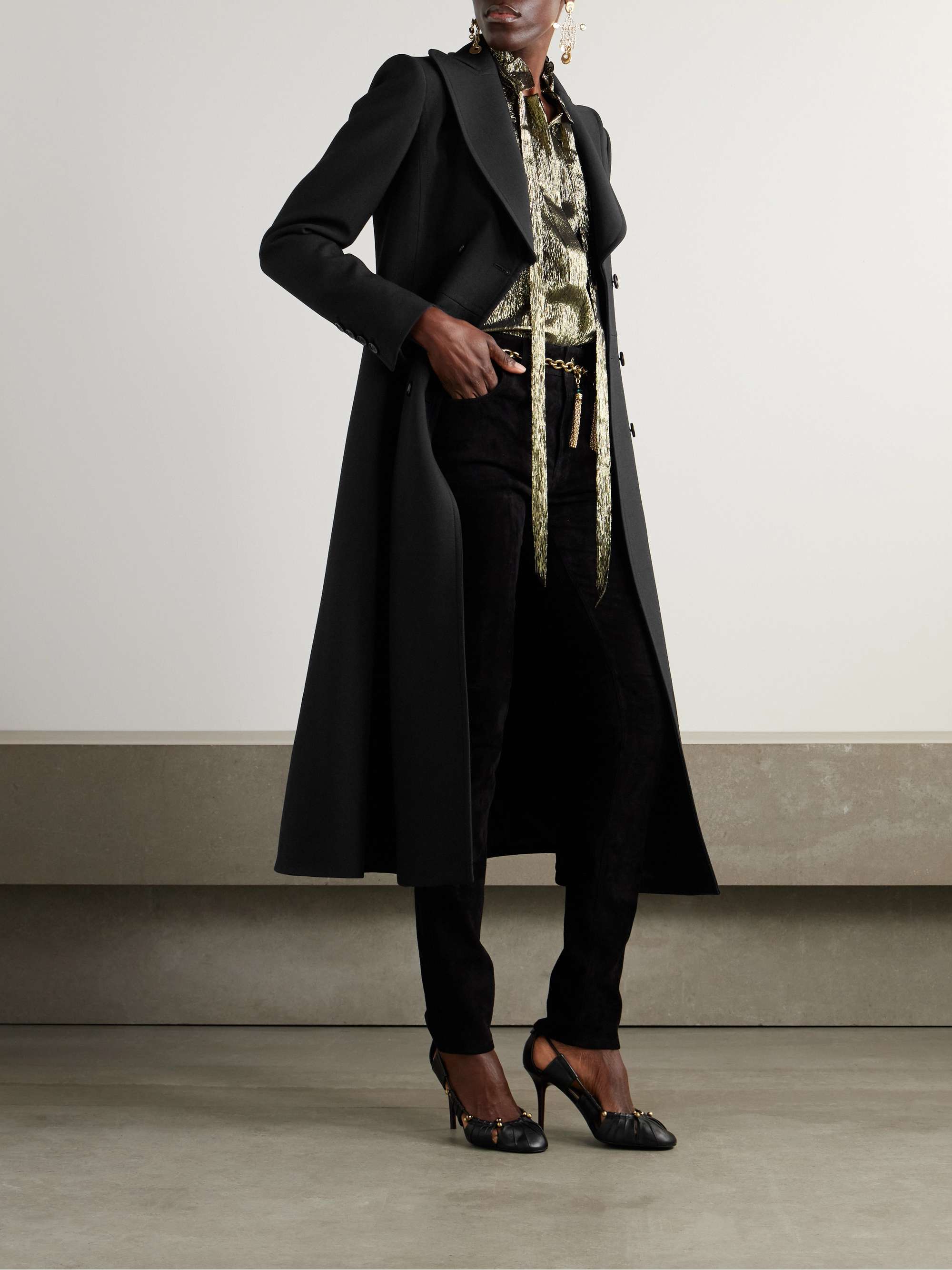 Double-breasted wool-crepe coat view