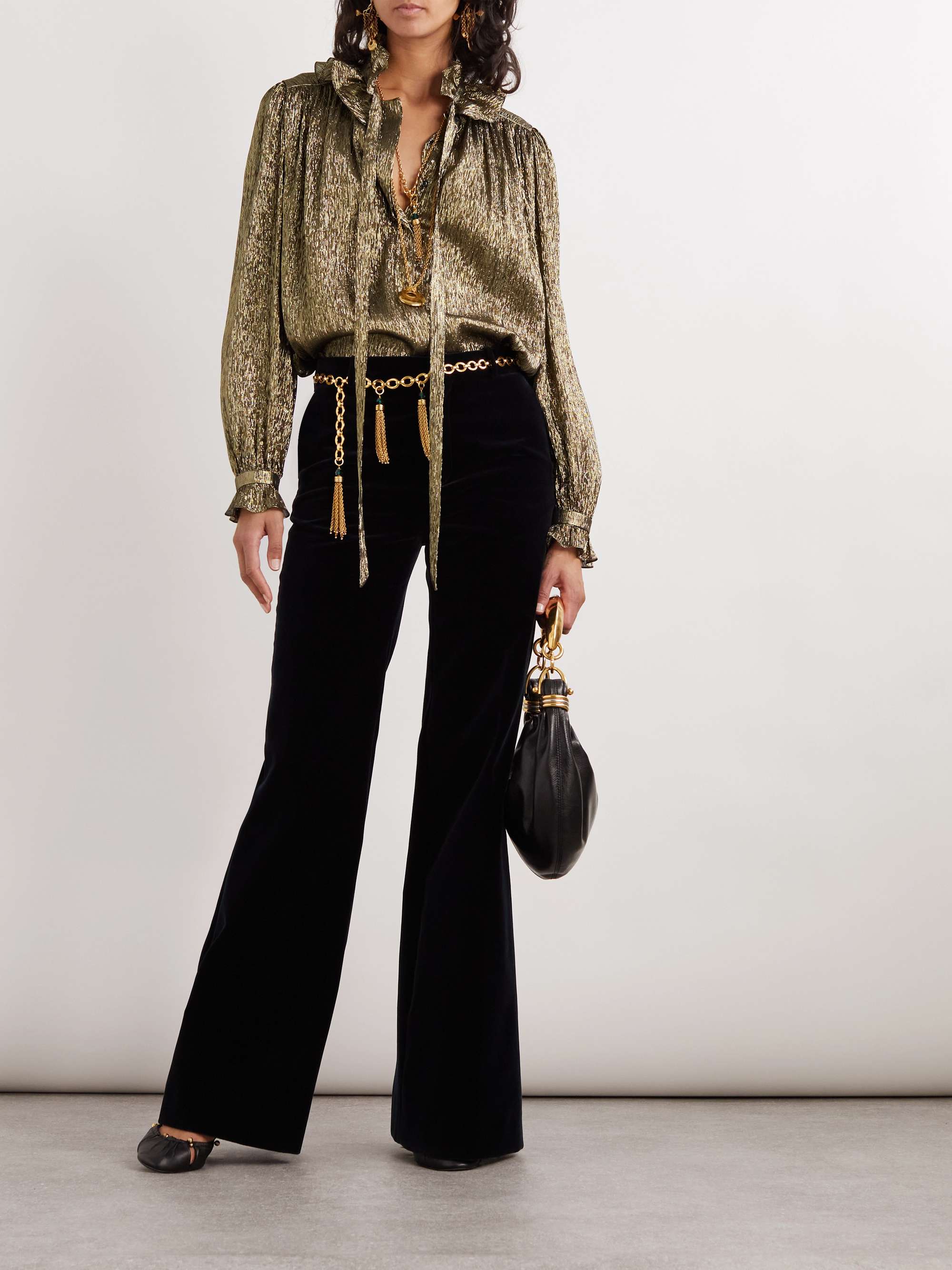 Pussy-bow metallic chiffon blouse view