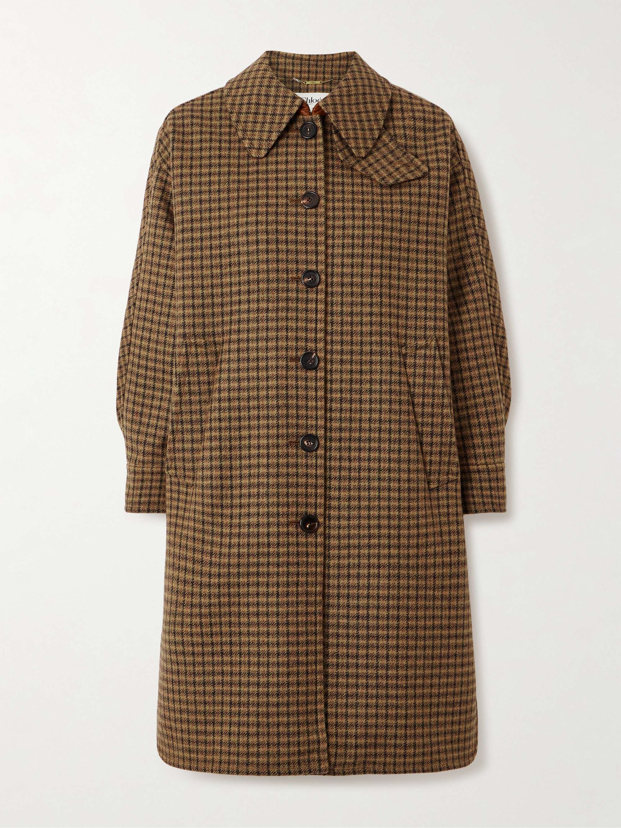 Oversized leather-trimmed checked wool coat view