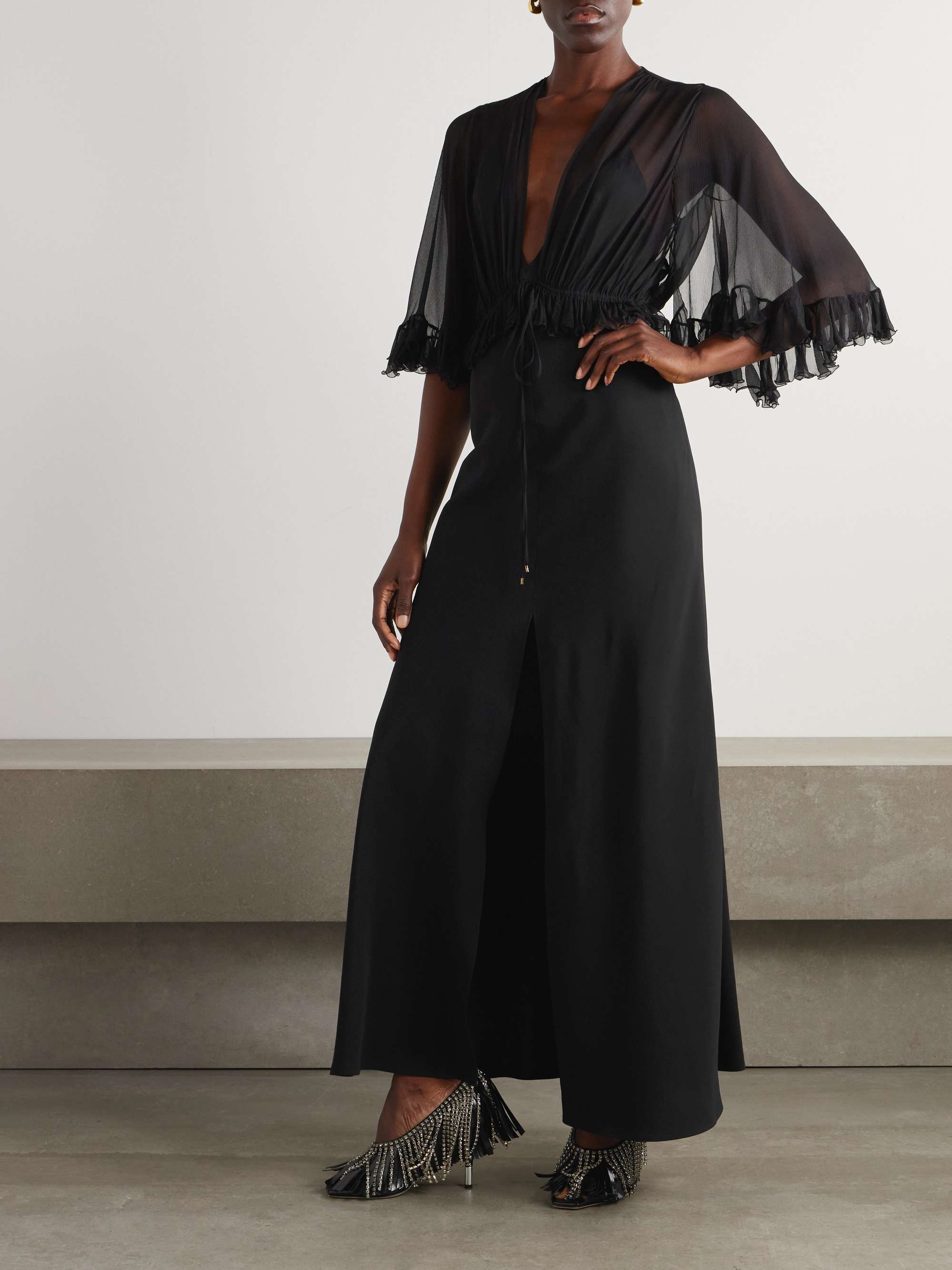 Ruffled silk-crepon and crepe maxi dress view
