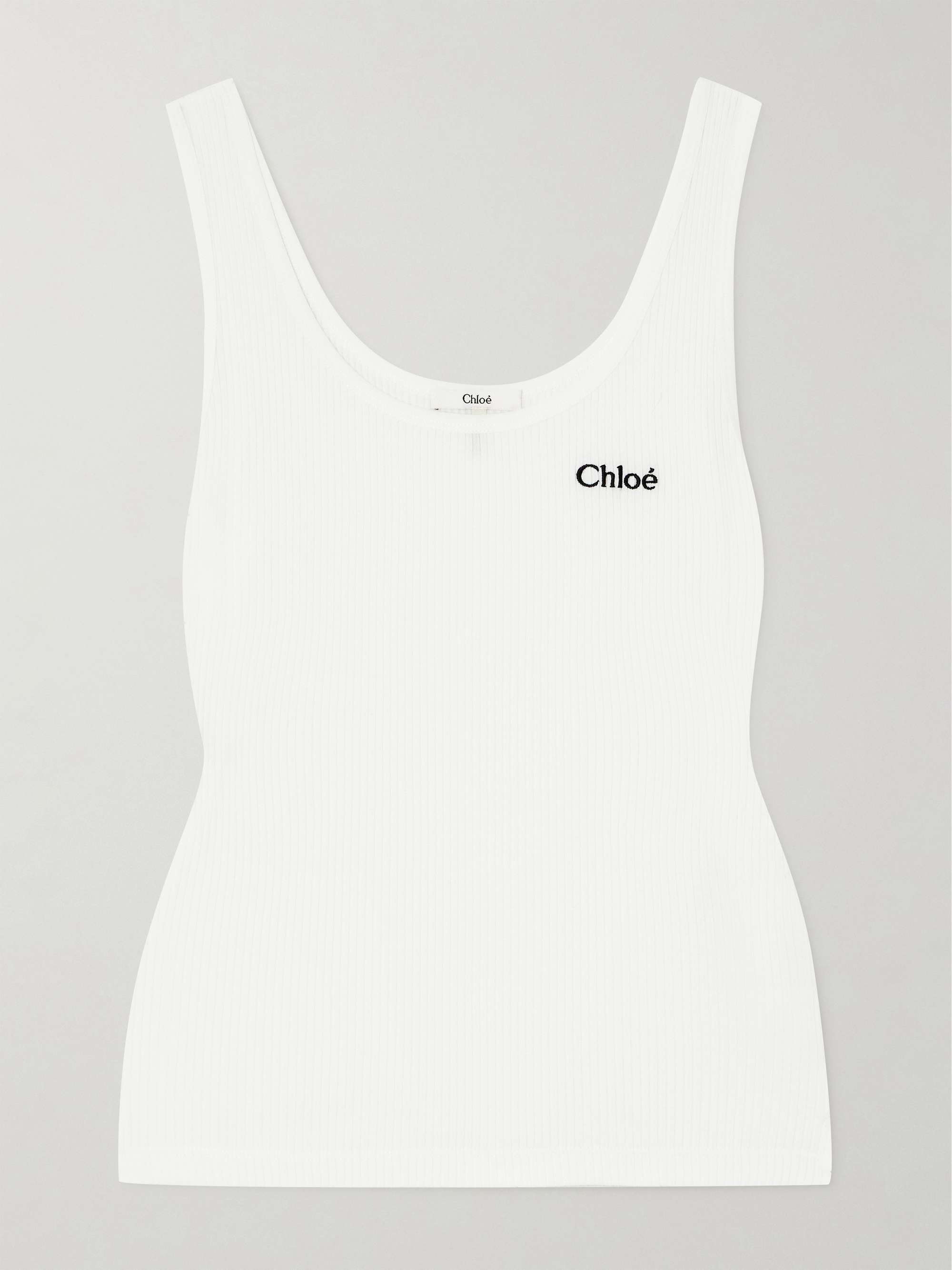 Embroidered ribbed cotton tank view