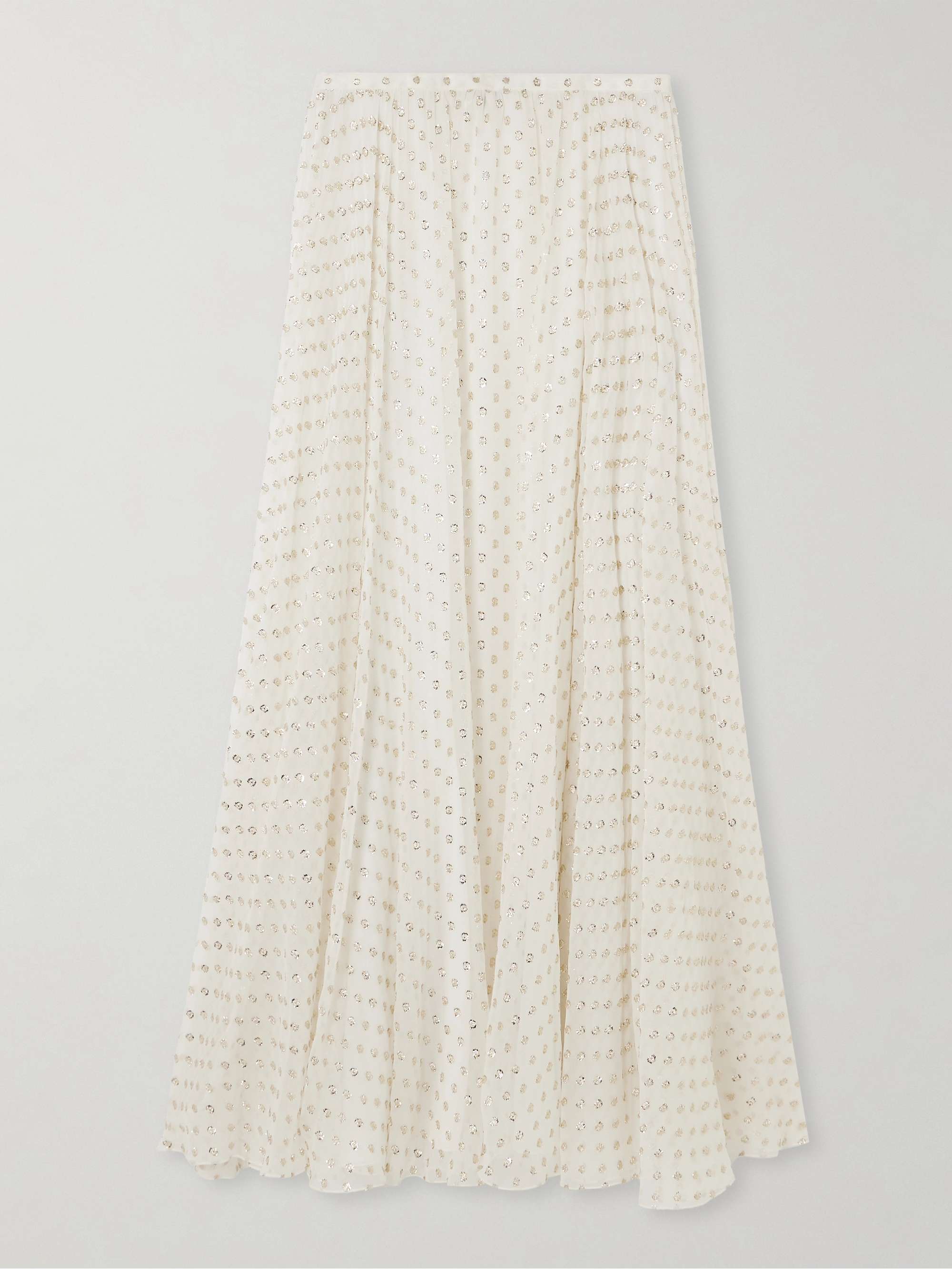 Gathered metallic polka-dot silk-blend maxi skirt view