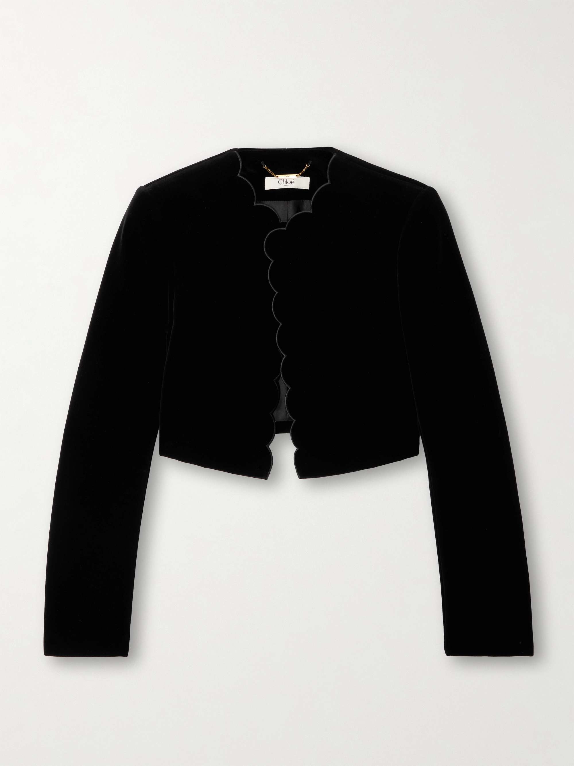 Cropped scalloped silk-velour jacket view