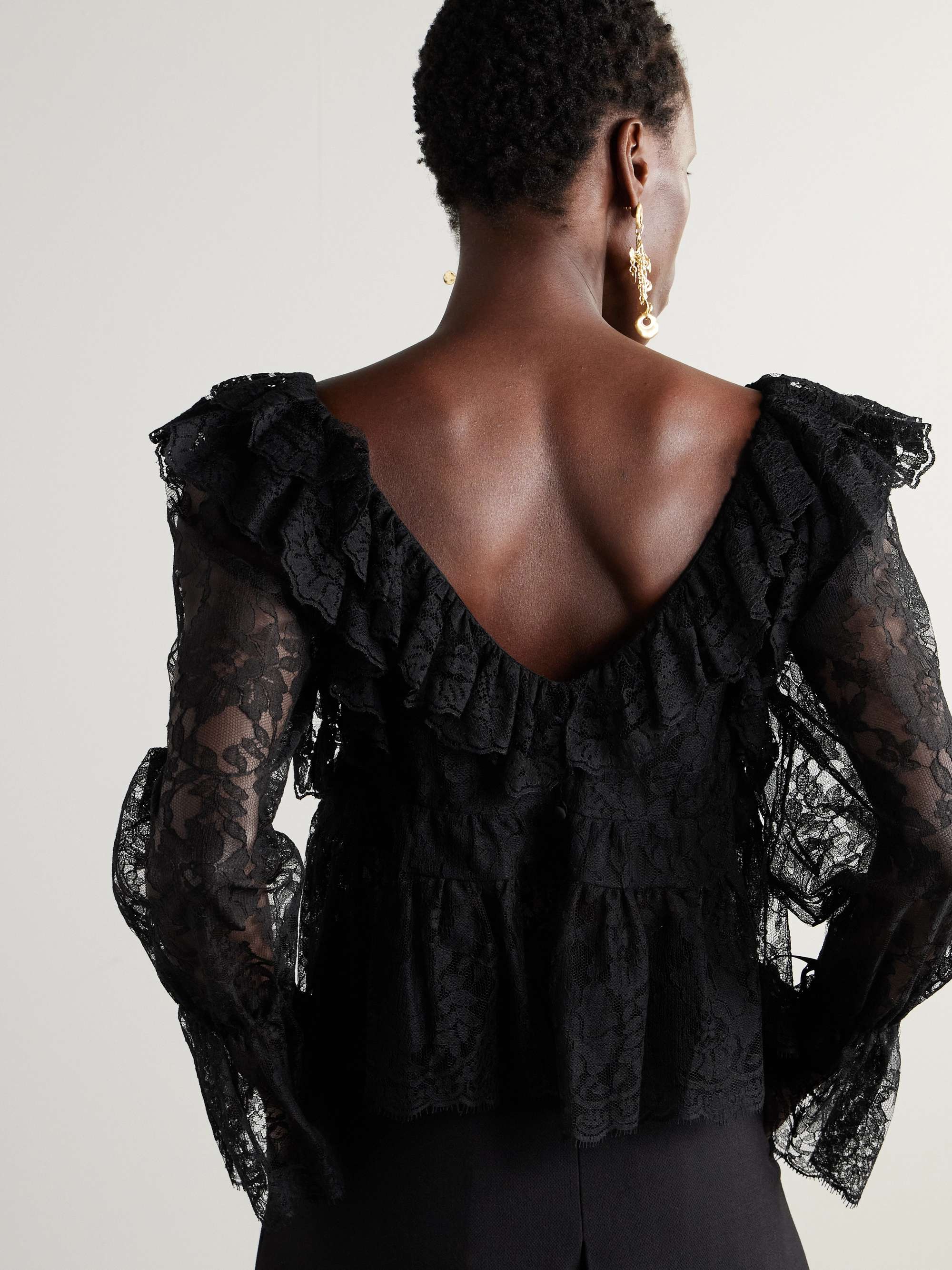Ruffled cotton-blend lace peplum blouse view