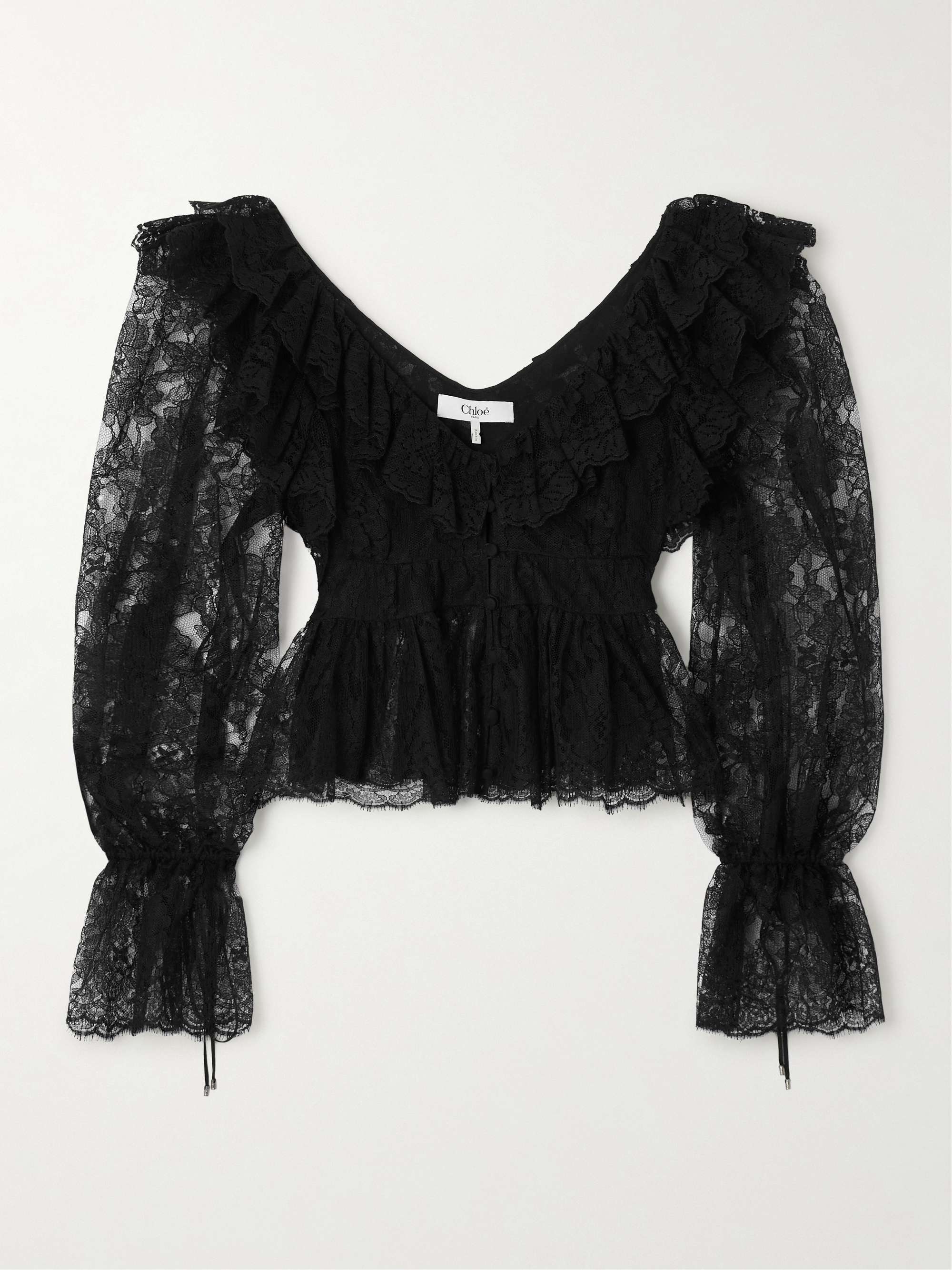 Ruffled cotton-blend lace peplum blouse view