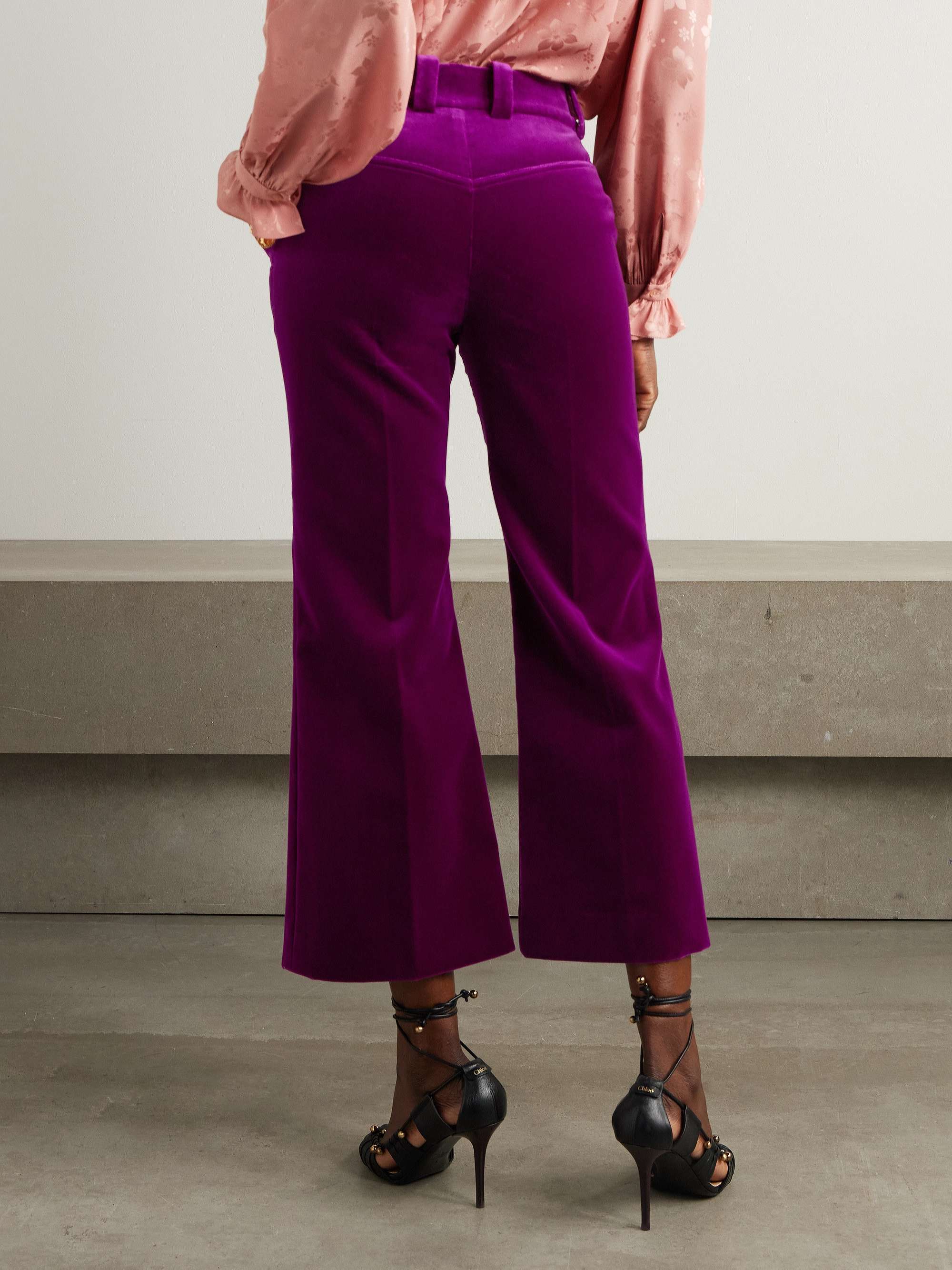 Cropped cotton-velvet bootcut pants view
