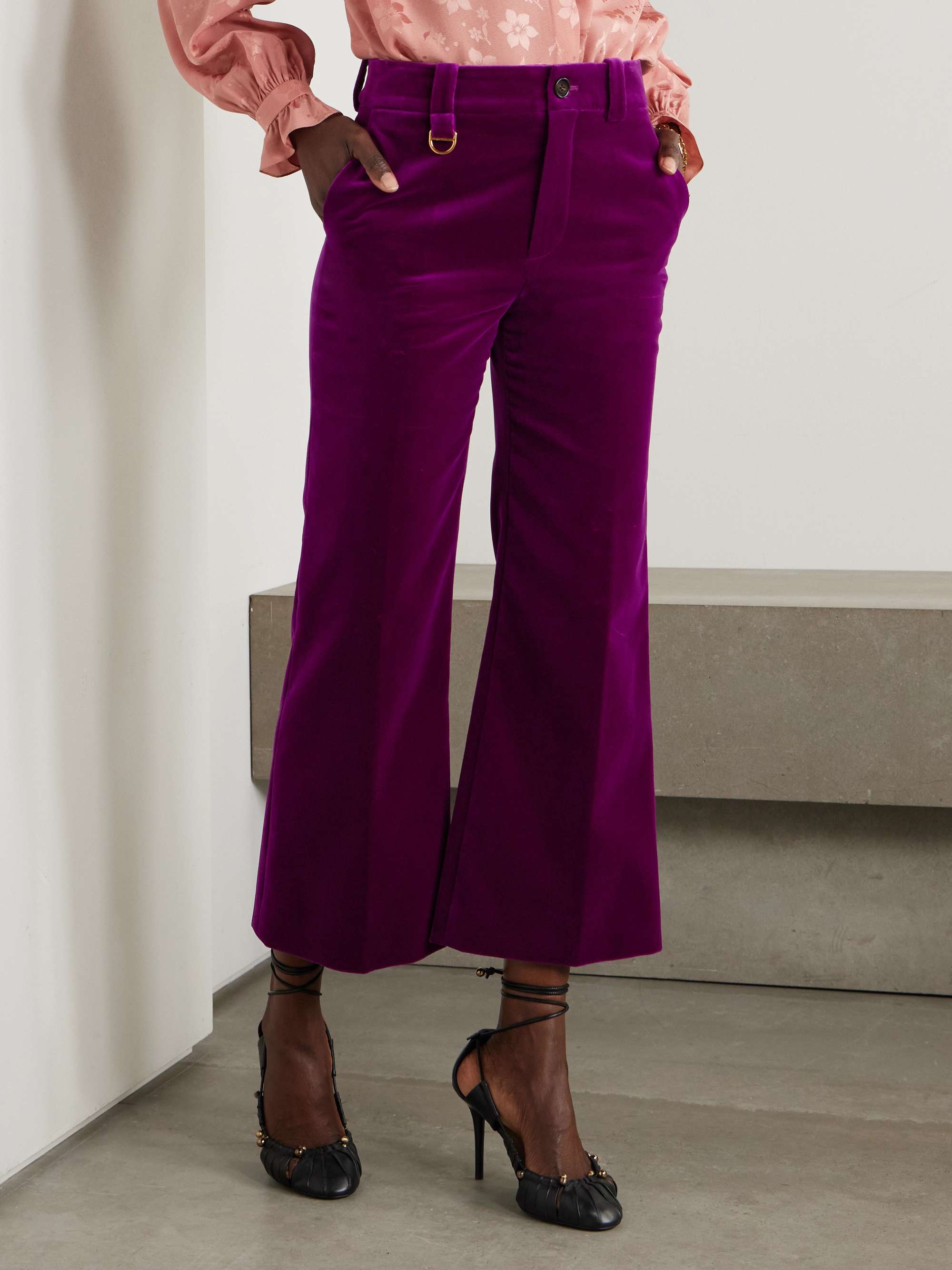 Cropped cotton-velvet bootcut pants view