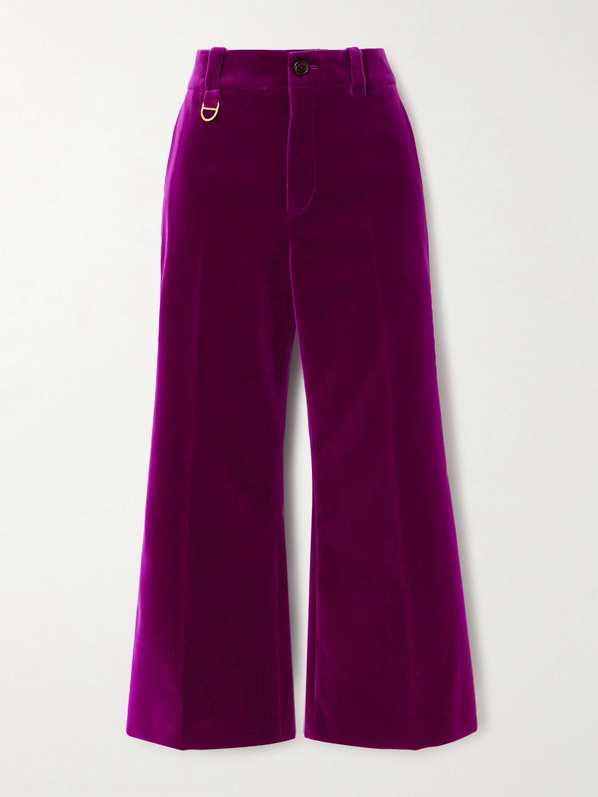 Cropped cotton-velvet bootcut pants view