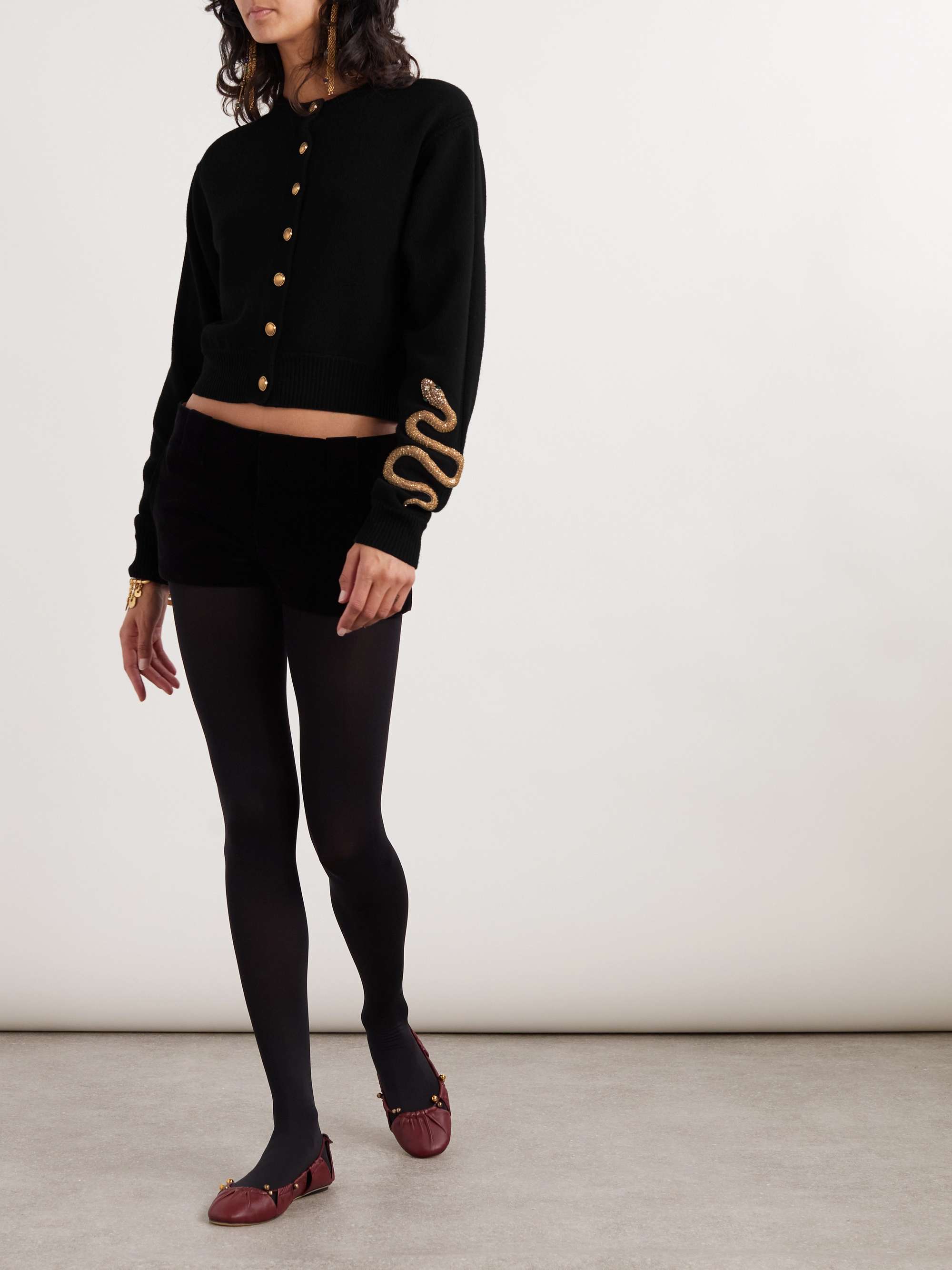 Crystal-embellished embroidered wool and cashmere-blend cardigan view