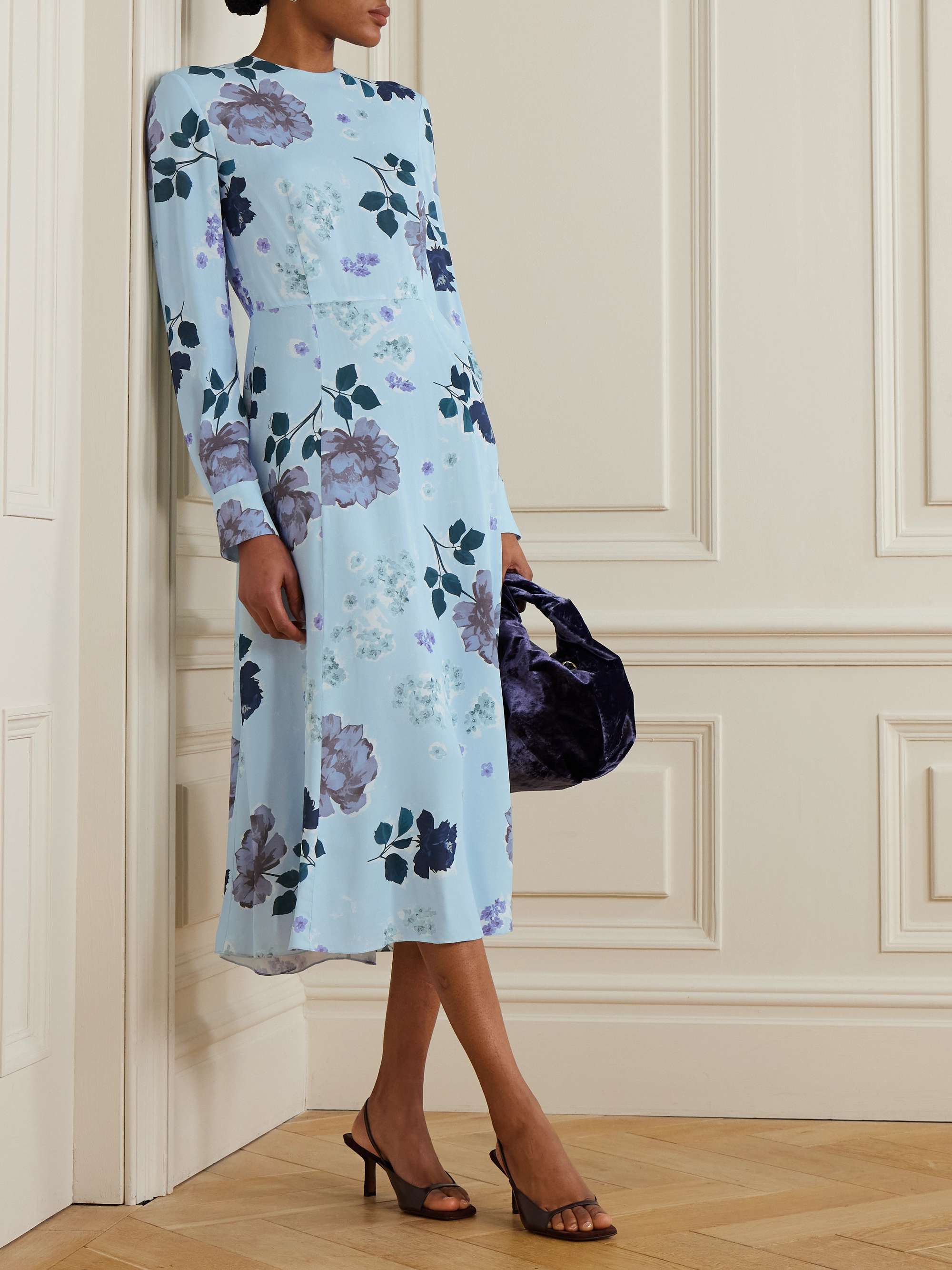 Margot pleated floral-print silk crepe de chine midi dress view