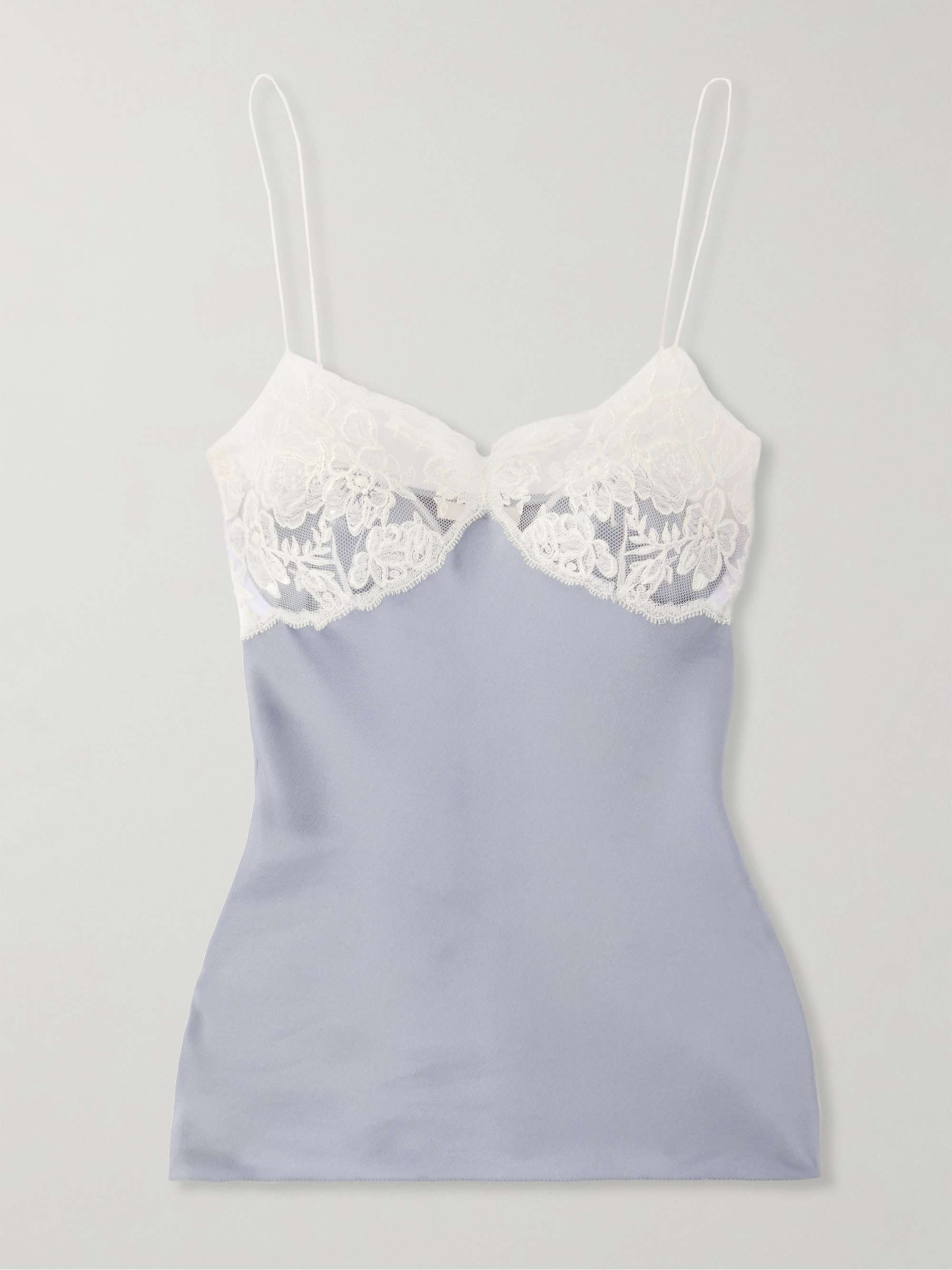 Embroidered tulle-trimmed satin camisole view