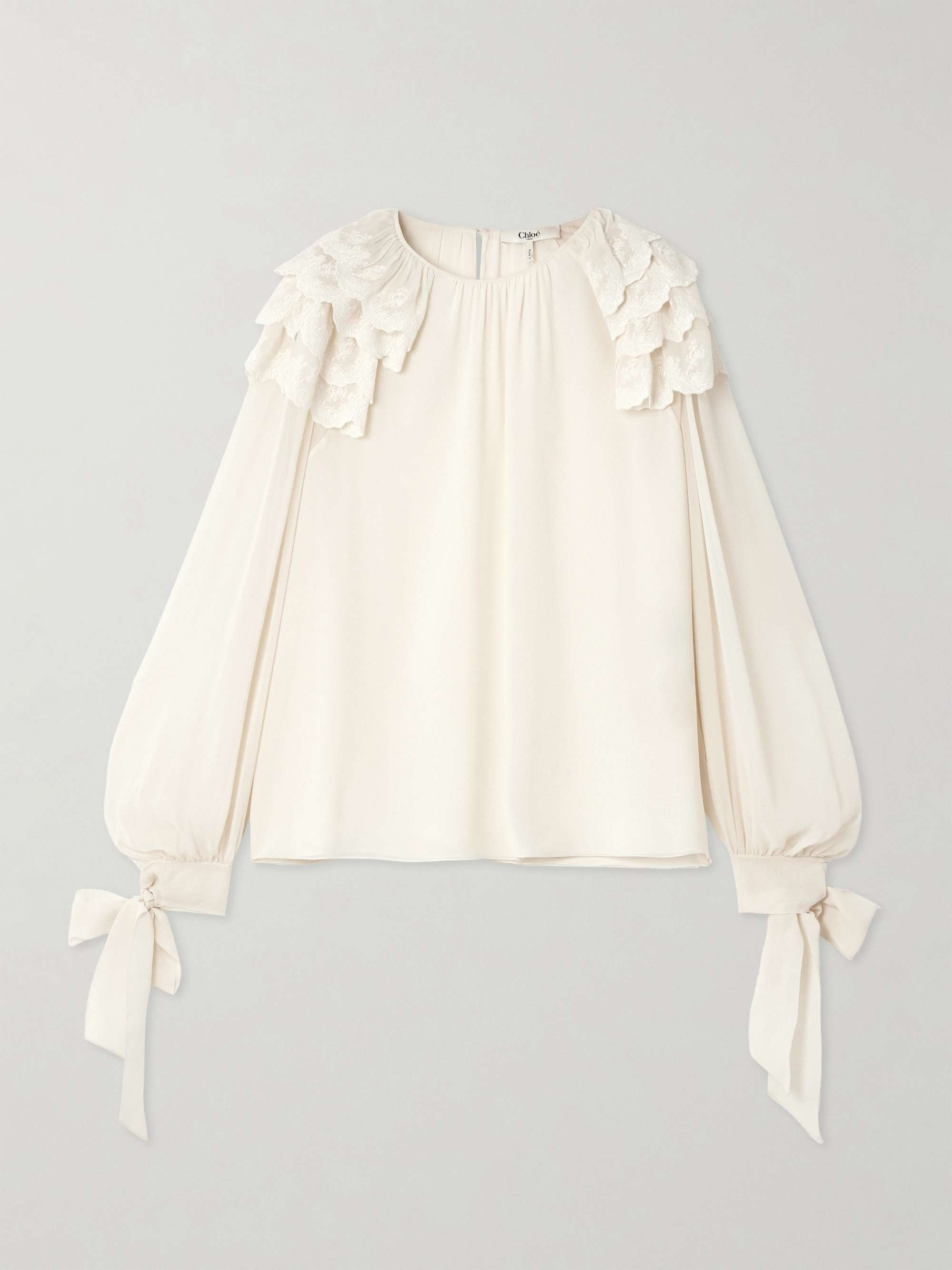 Ruffled broderie anglaise-trimmed silk-georgette blouse view