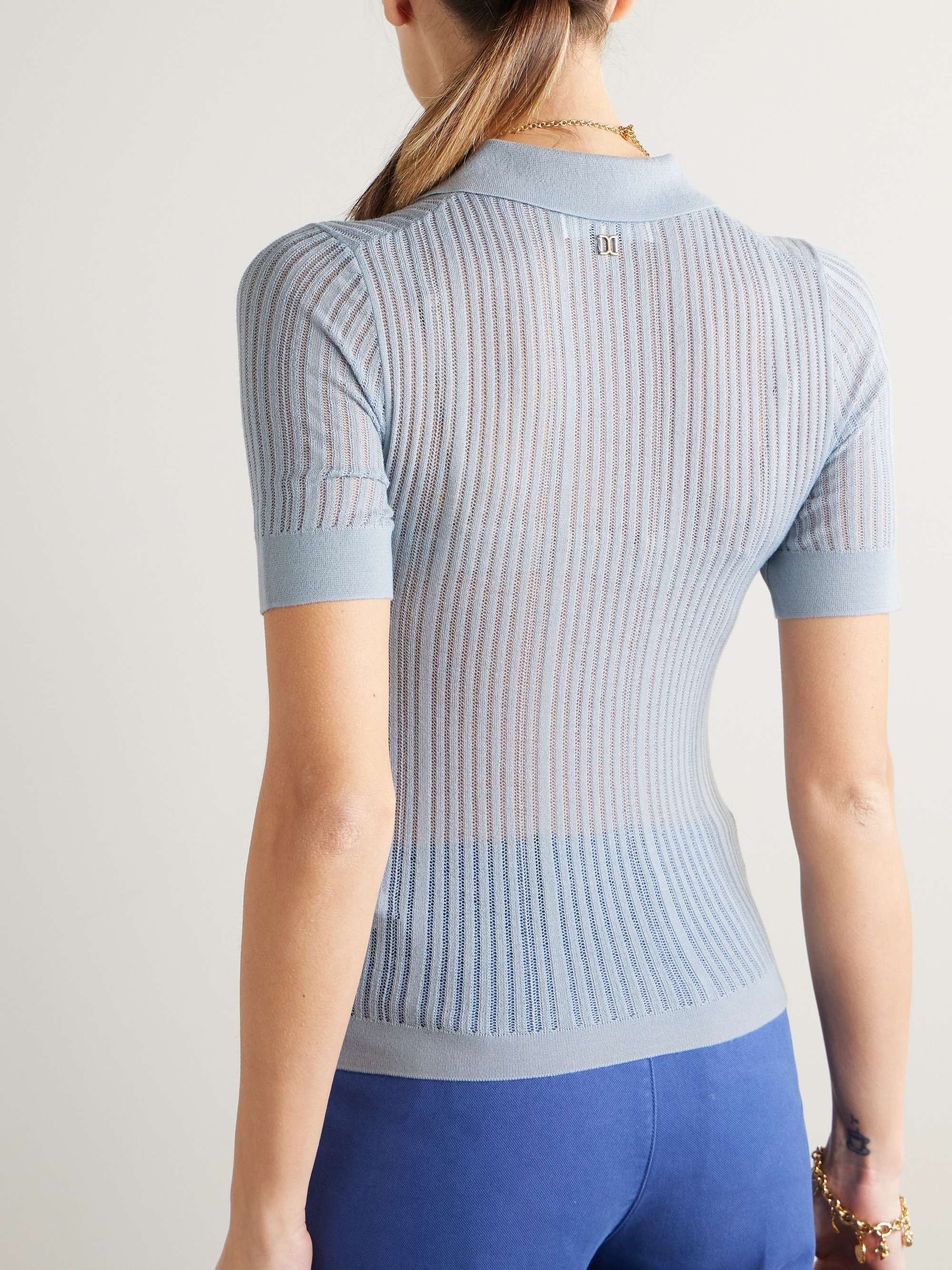 Ribbed open-knit wool polo shirt view