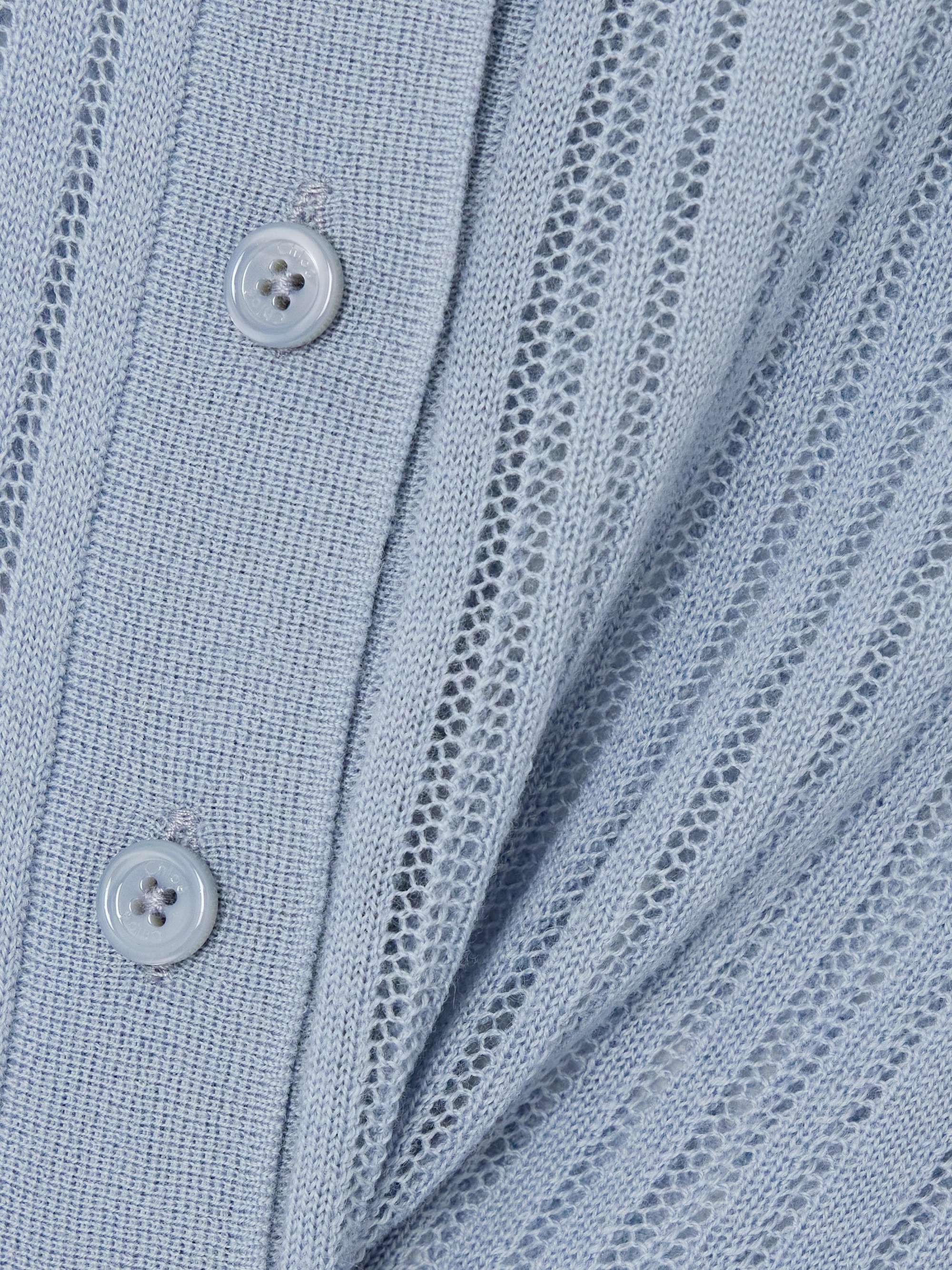 Ribbed open-knit wool polo shirt view