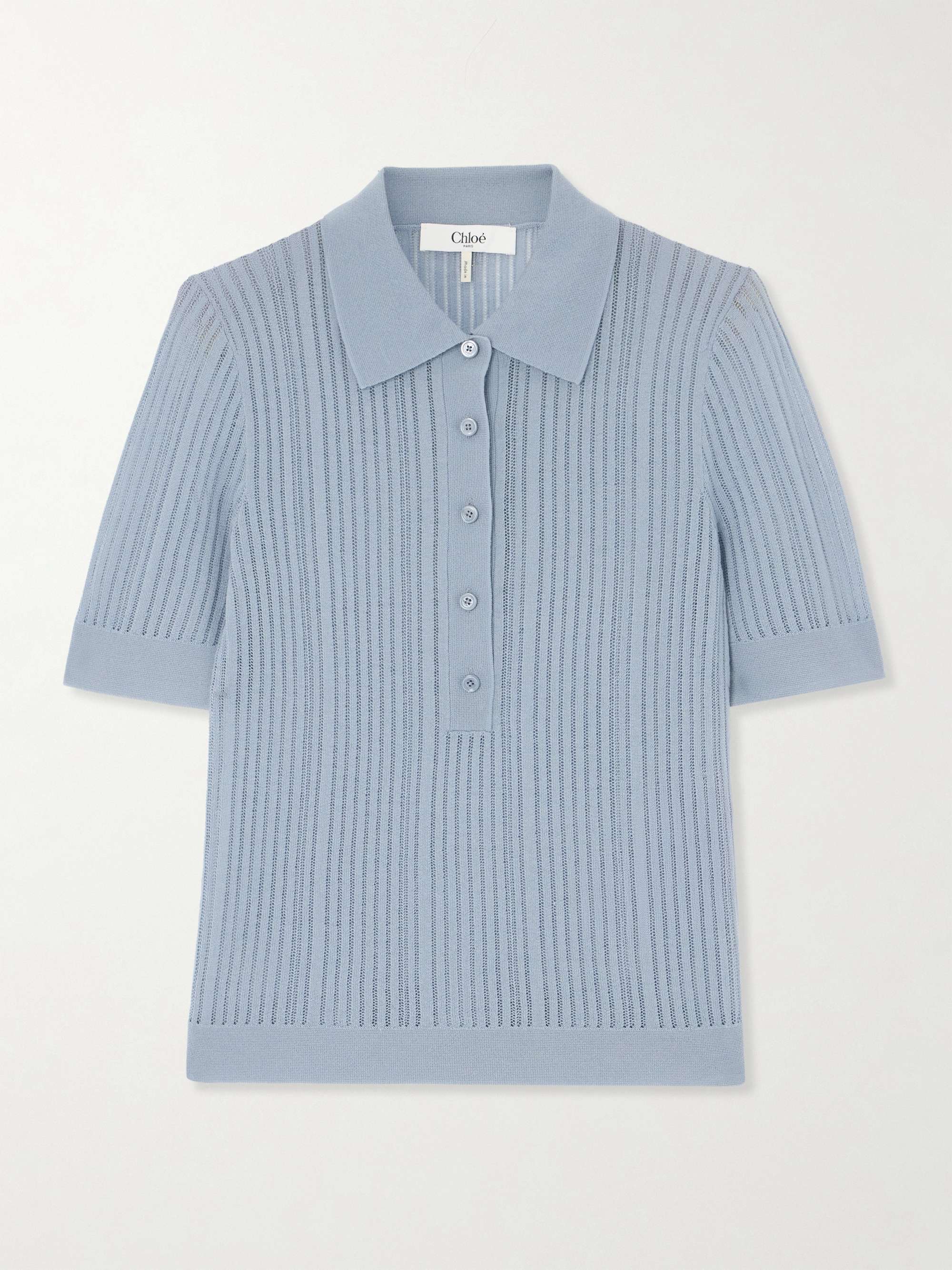 Ribbed open-knit wool polo shirt view