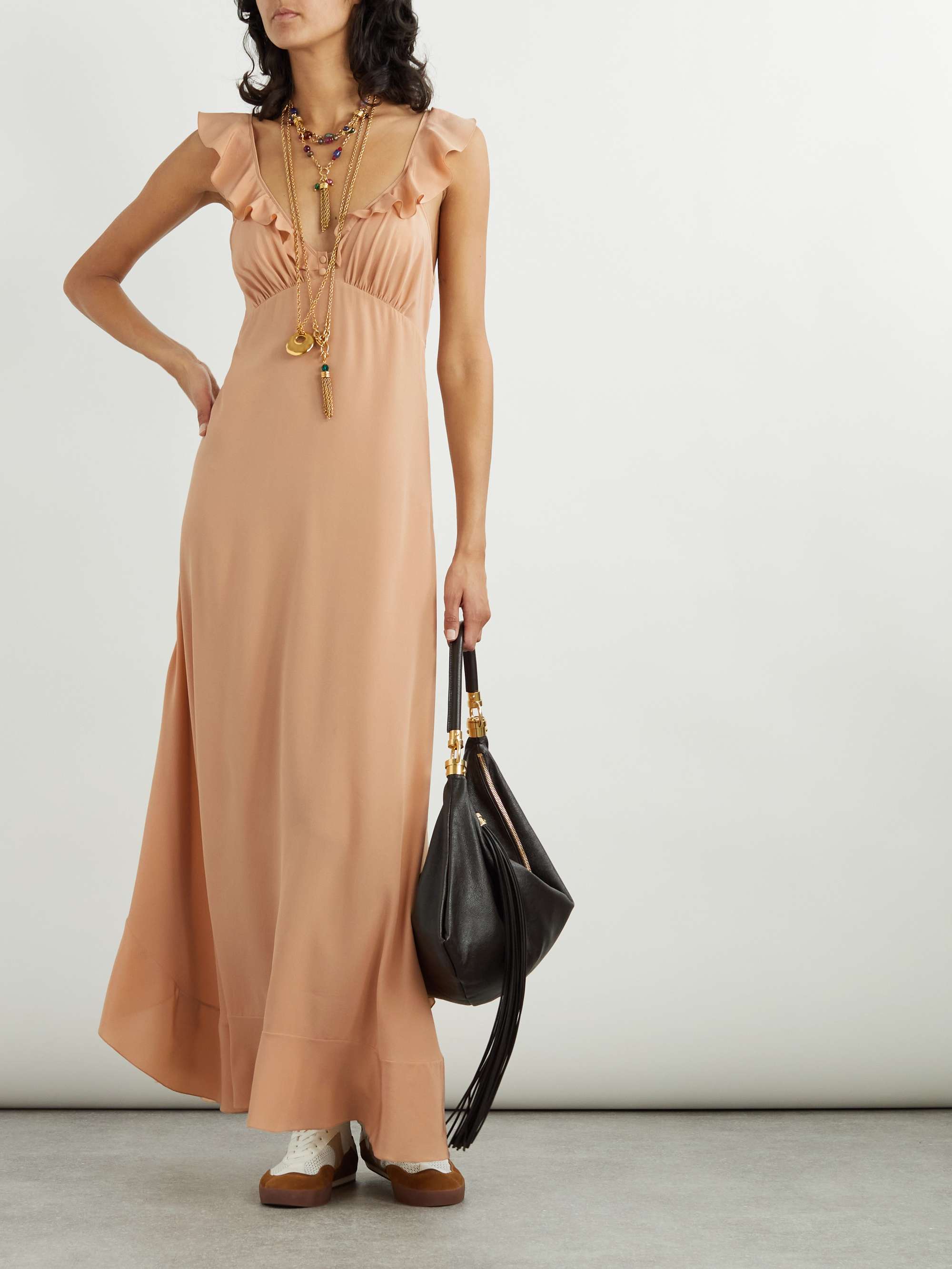 Ruffled silk maxi dress view