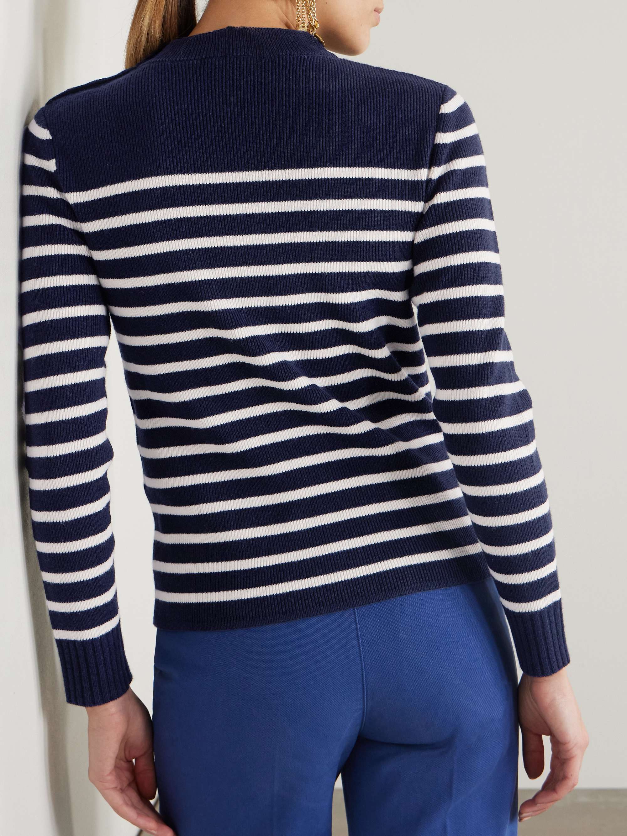 Button-embellished striped wool and cashmere-blend sweater view