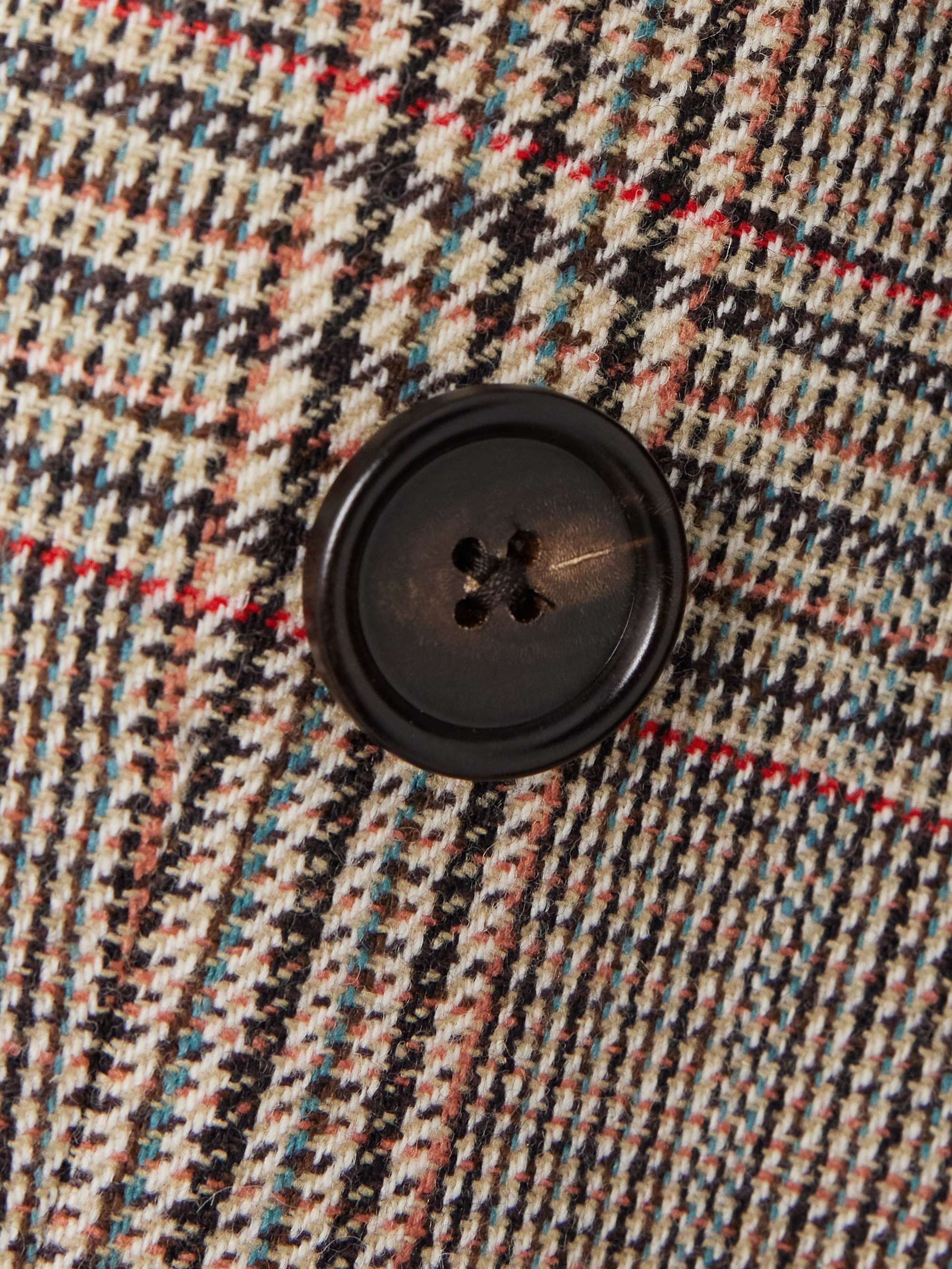 Double-breasted checked wool-blend blazer view