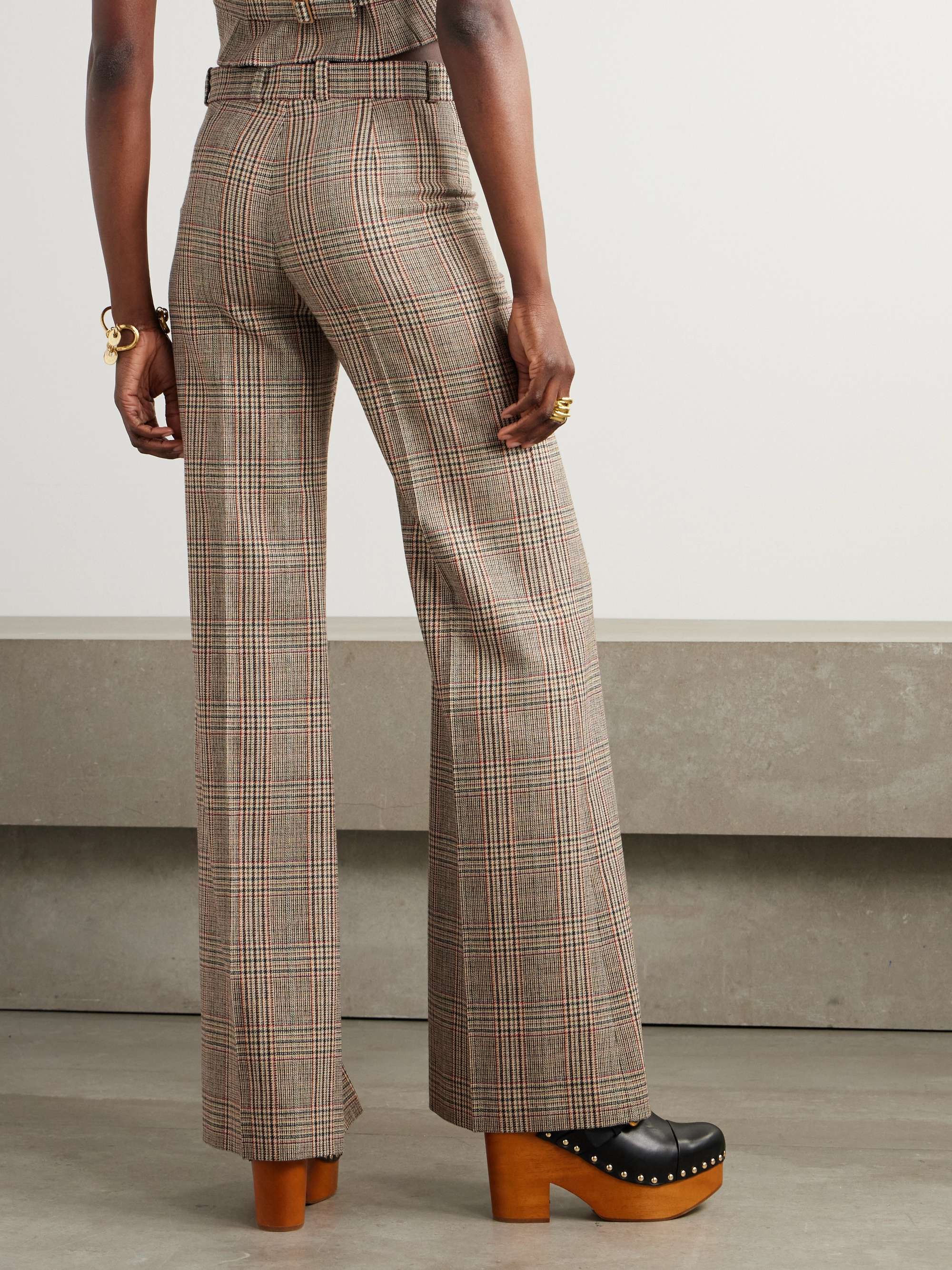 Checked wool-blend wide-leg pants view