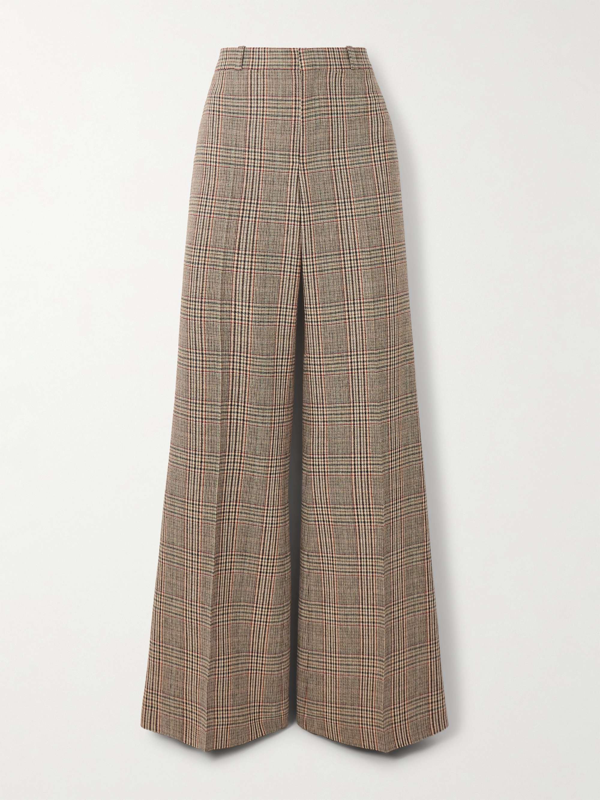 Checked wool-blend wide-leg pants view