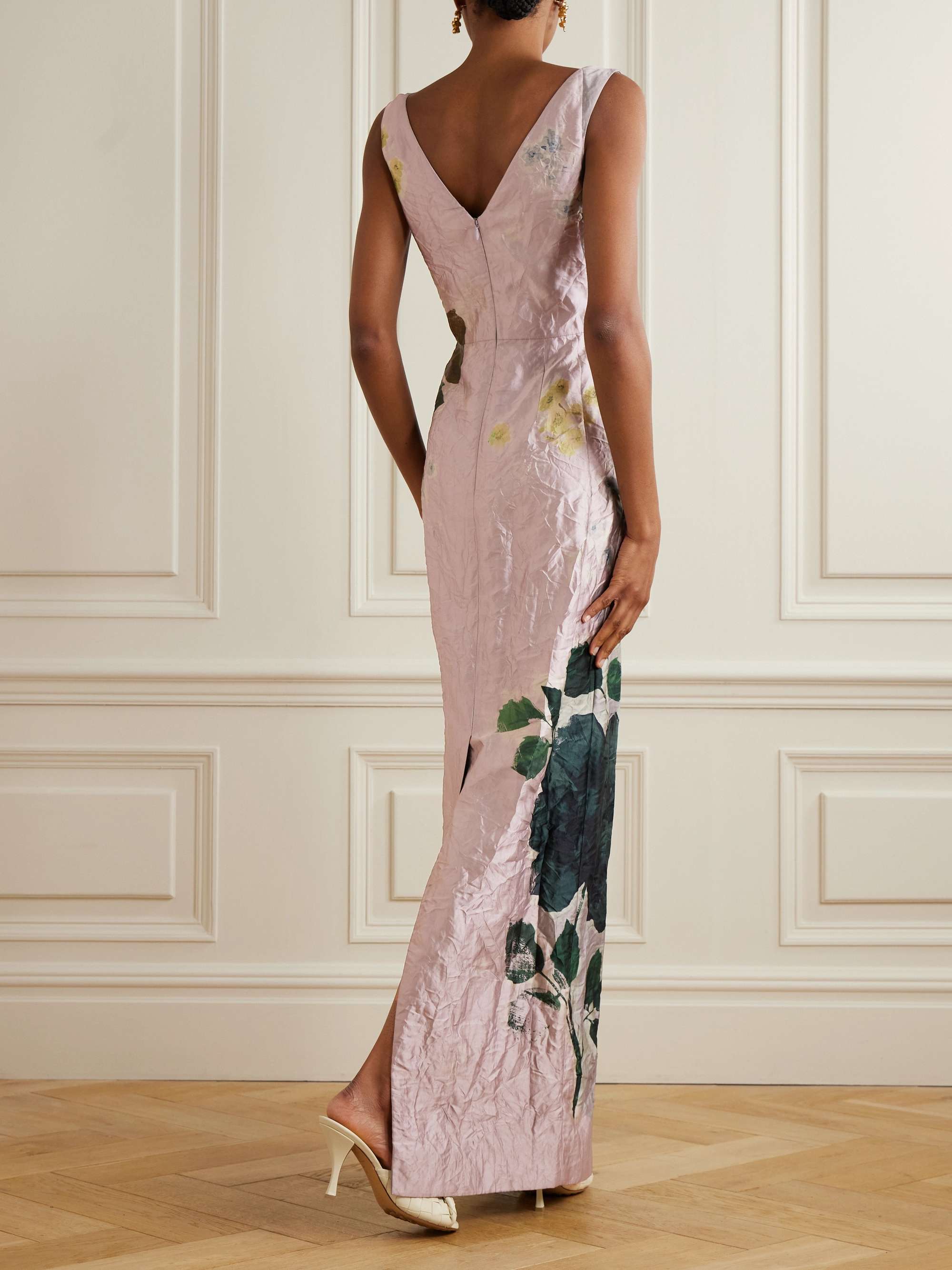 Margot floral-print crinkled-satin gown view