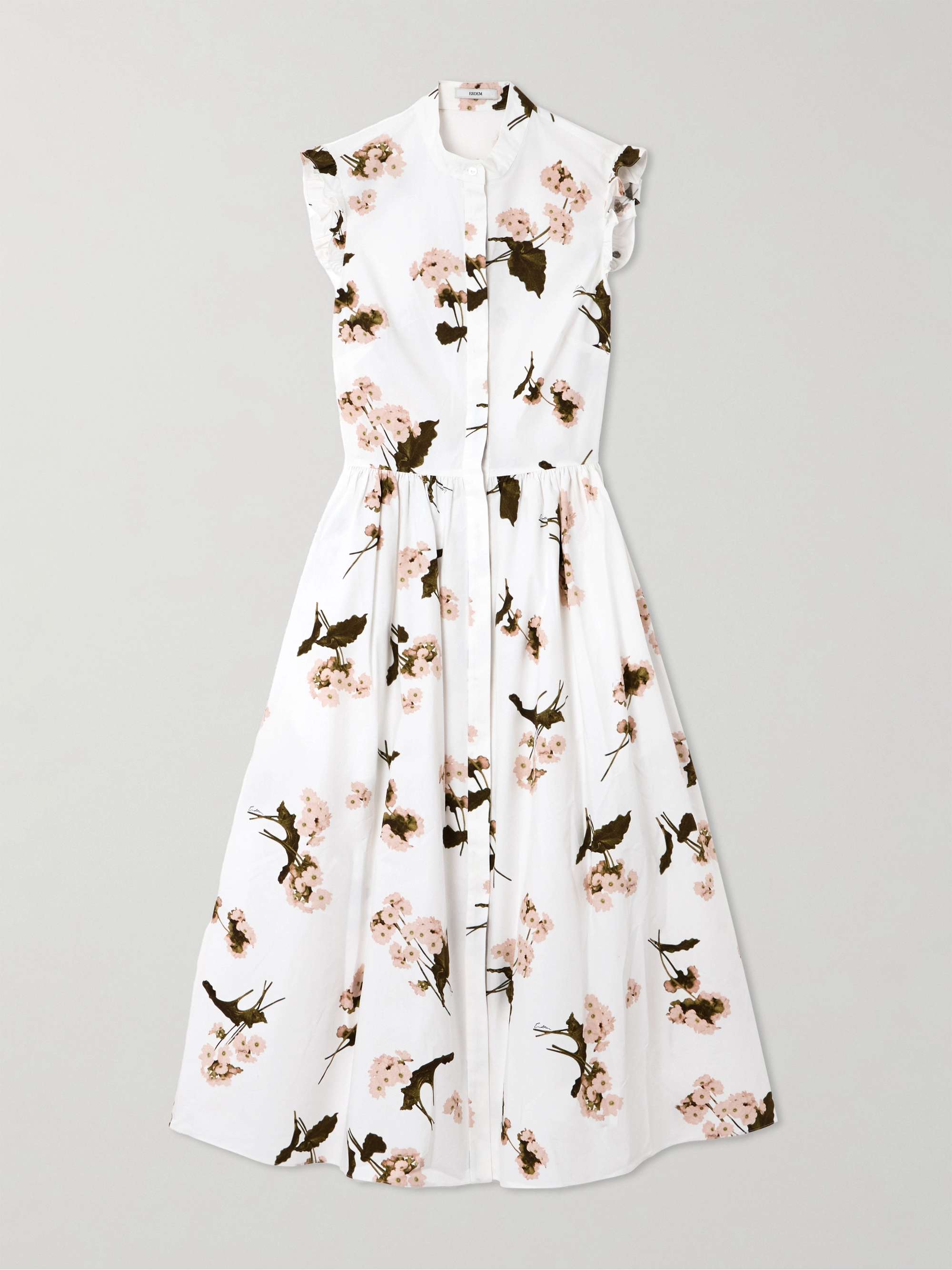 Ruffled floral-print cotton-poplin midi shirt dress view