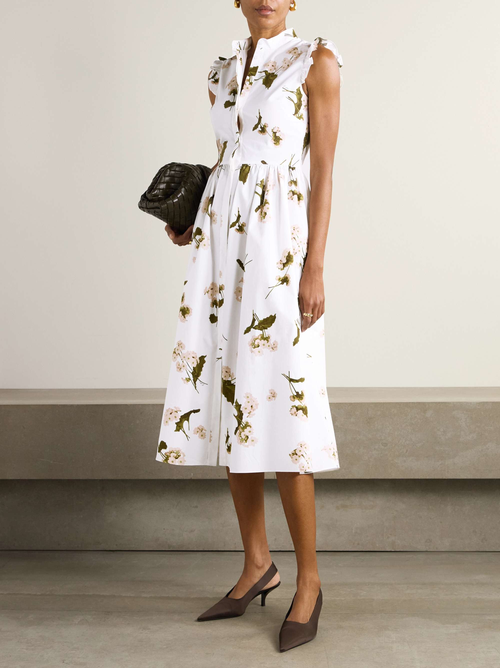 Ruffled floral-print cotton-poplin midi shirt dress view