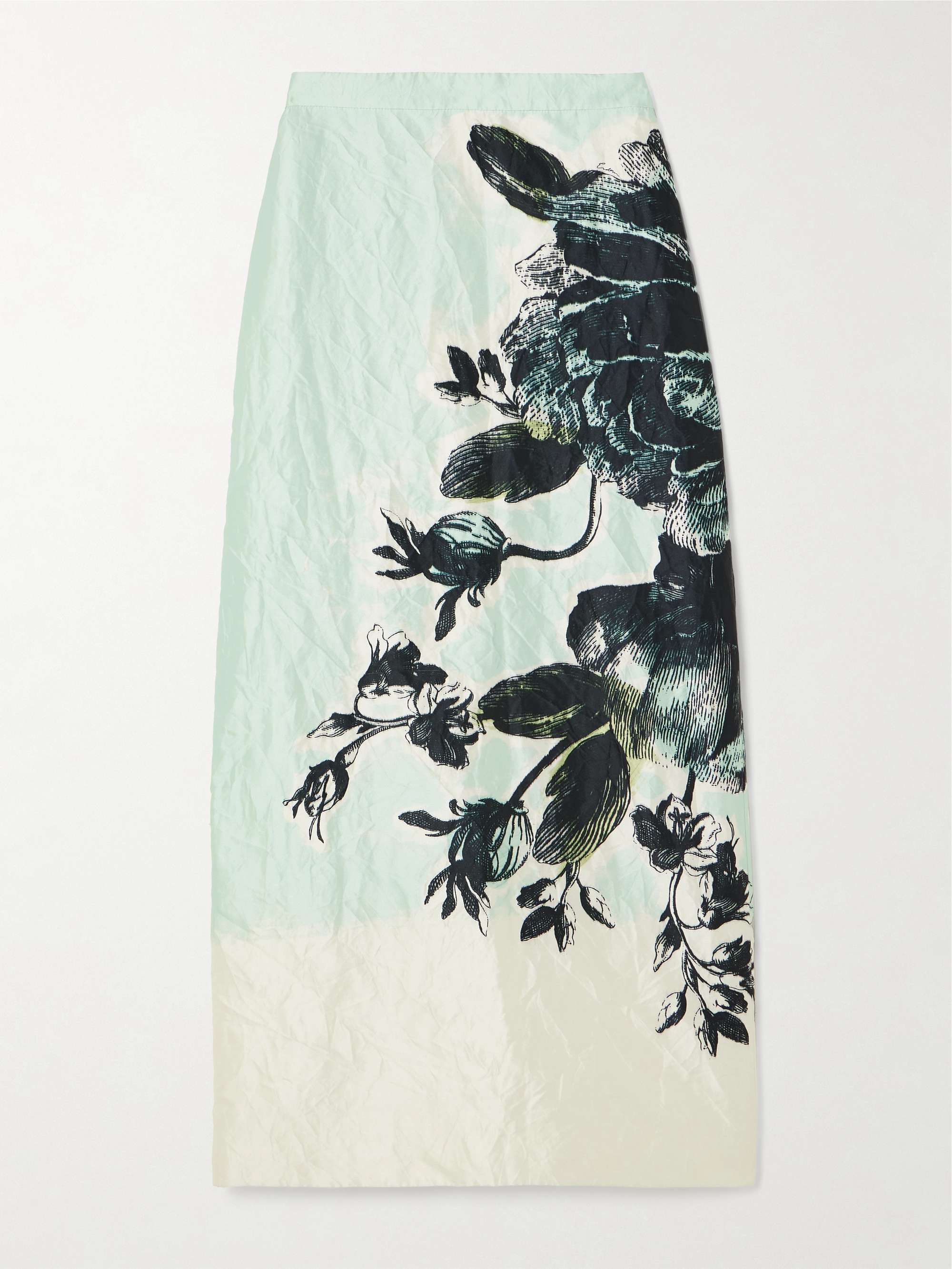 Violetta floral-print crinkled-satin midi skirt view